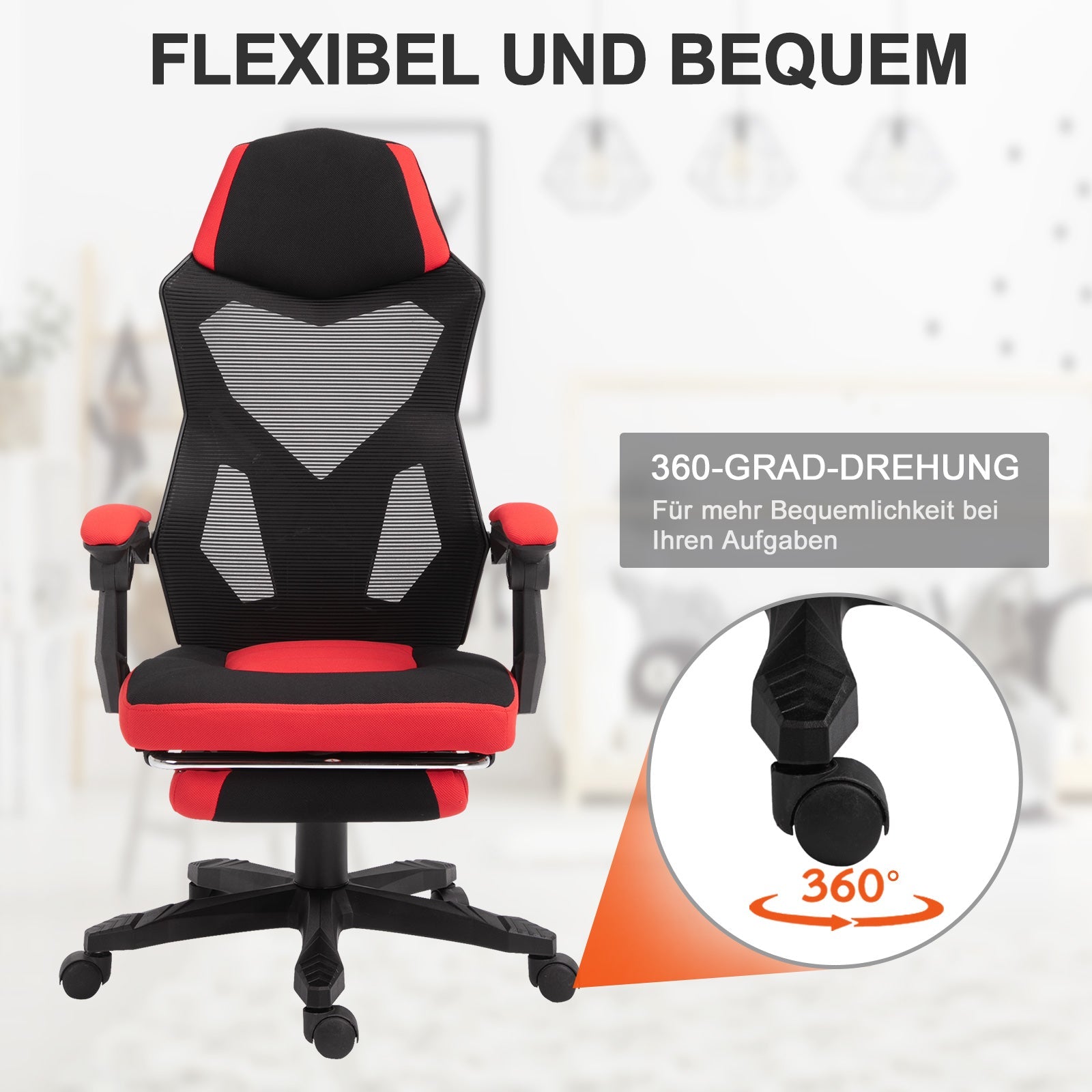Vinsetto Gaming Chair with Footrest, Height Adjustable, Polyester Black Red