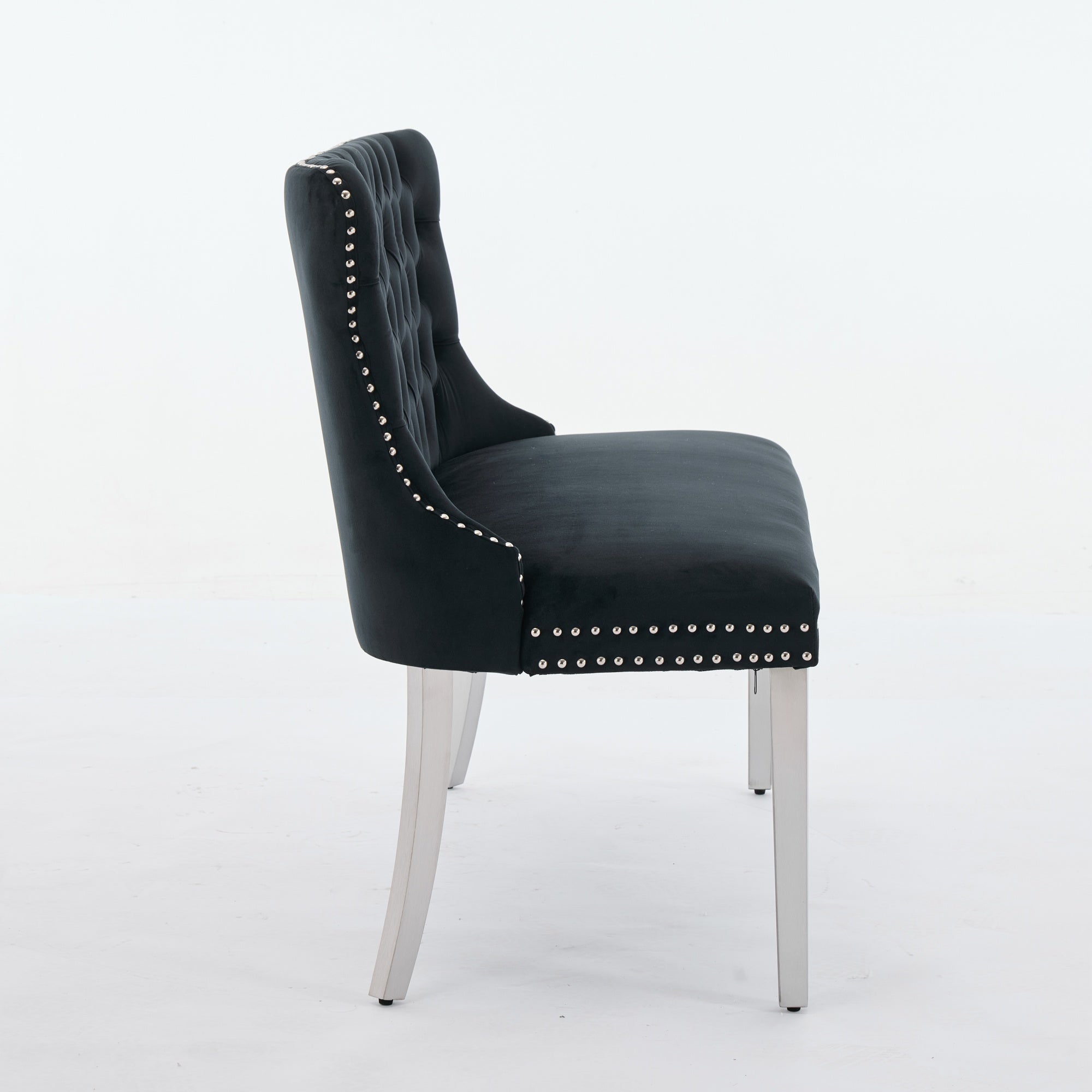 Velvet Double Dining Loveseat Bench, 2-Seat Tufted Wing Back with Brushed Silver Legs, Black Velvet