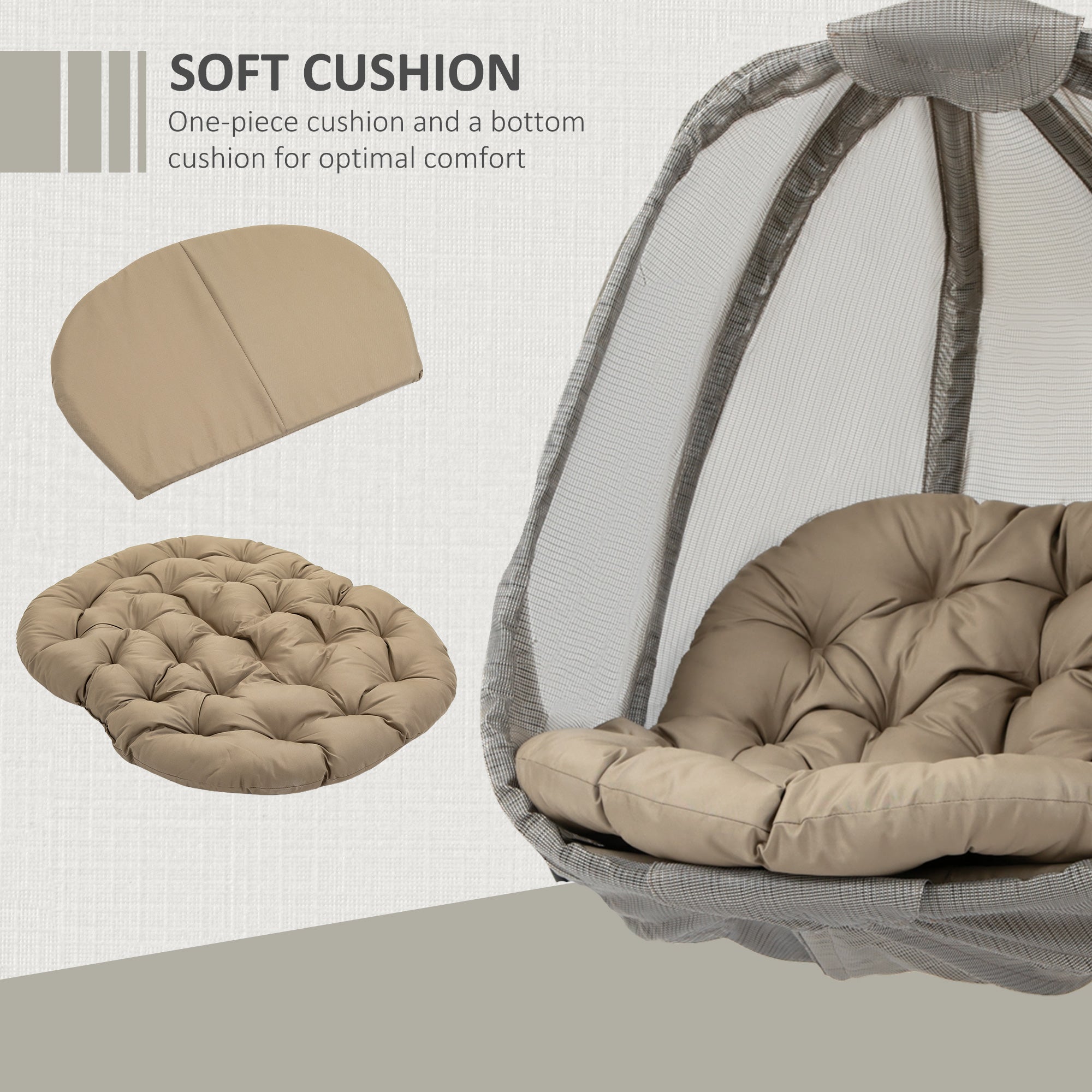 Hanging Egg Chair, Folding Swing Hammock with Side Pocket & Stand, Khaki