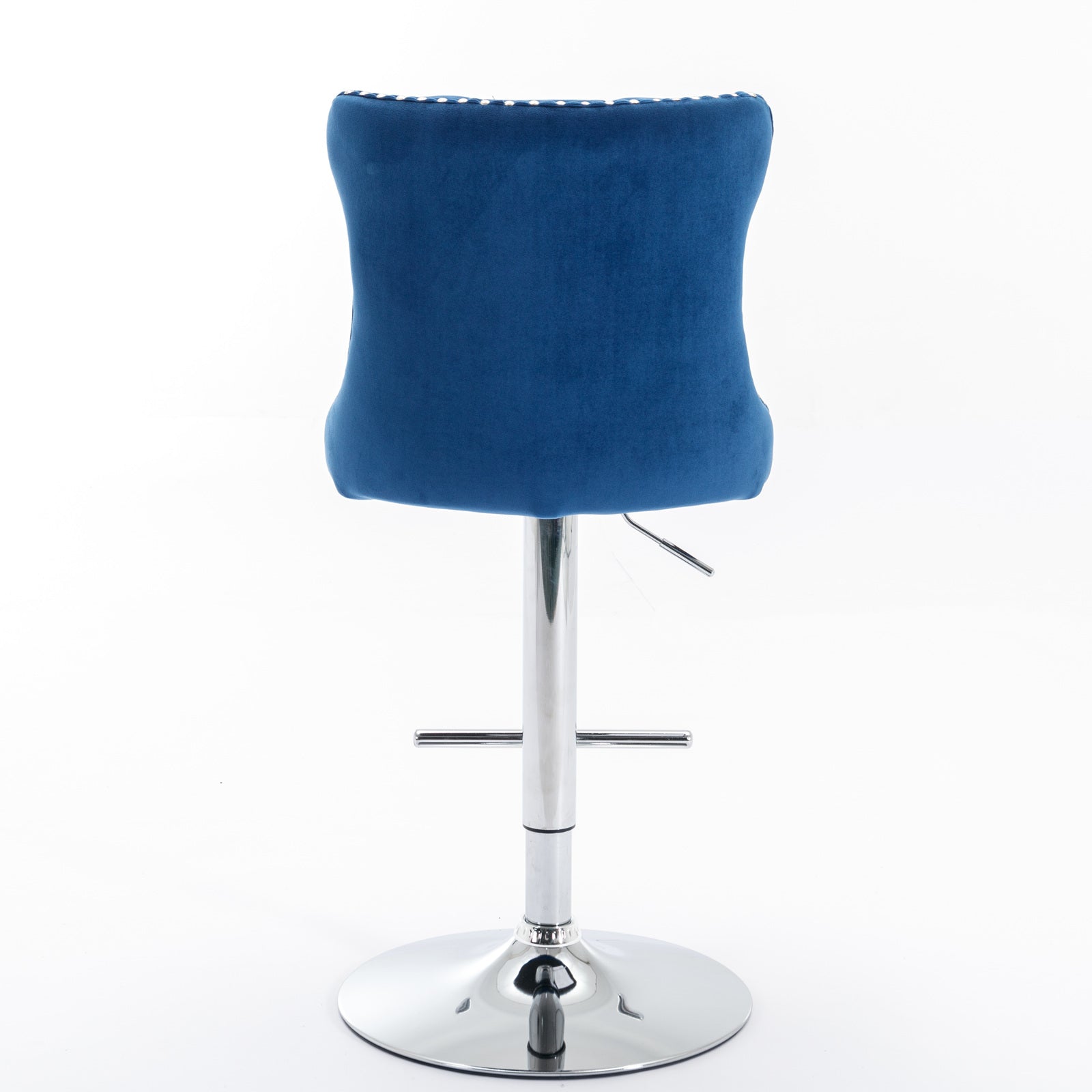 Swivel Velvet Barstools Adjustable Height Tufted Chrome Base Set of 2 - Blue