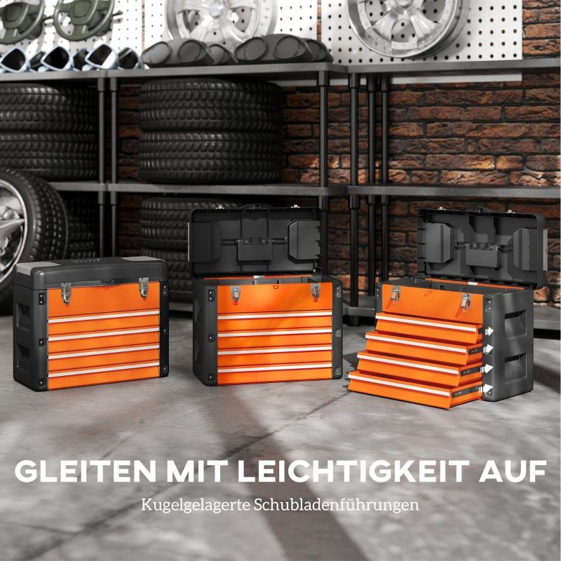 Tool box, 49.7 x 25.3 x 40.7 cm, 4 drawers, steel, orange