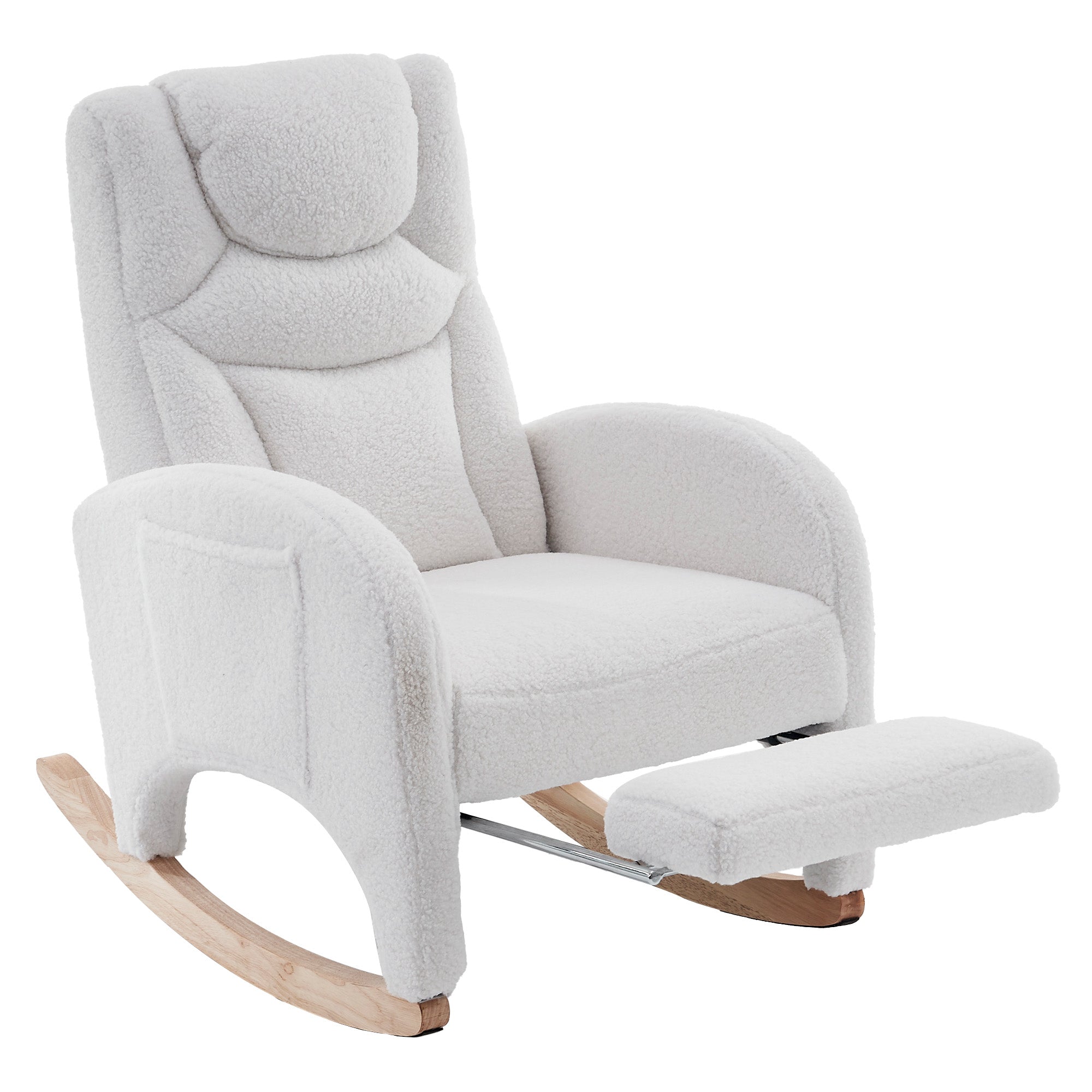 052 Rocking Chair, Upholstered with Armrest, 110 kg, White Teddy Fabric