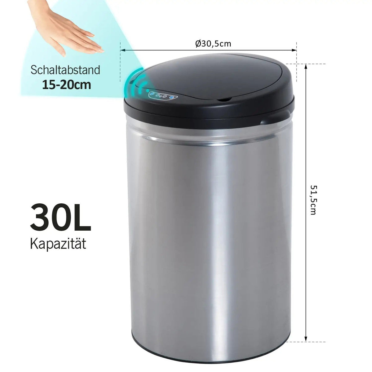 Automatic Sensor Trash Can/Bin, Round 30L IR Sensor, Stainless Steel