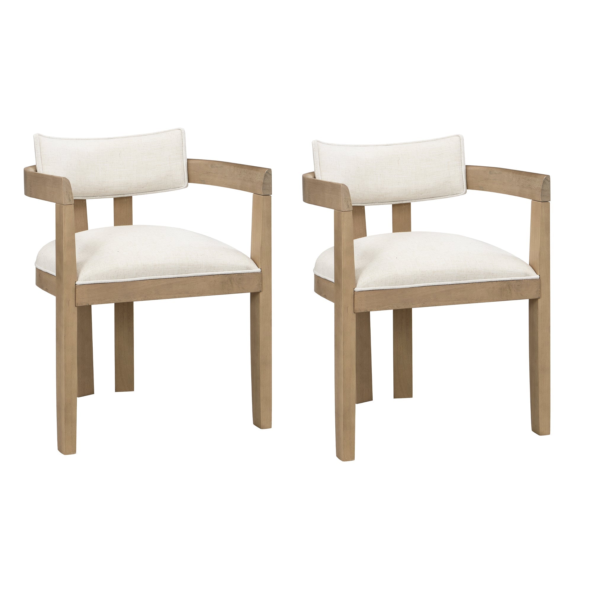 2 Solid Wood Dining Chairs Comfortable Modern Style Linen Fabric Natural Color