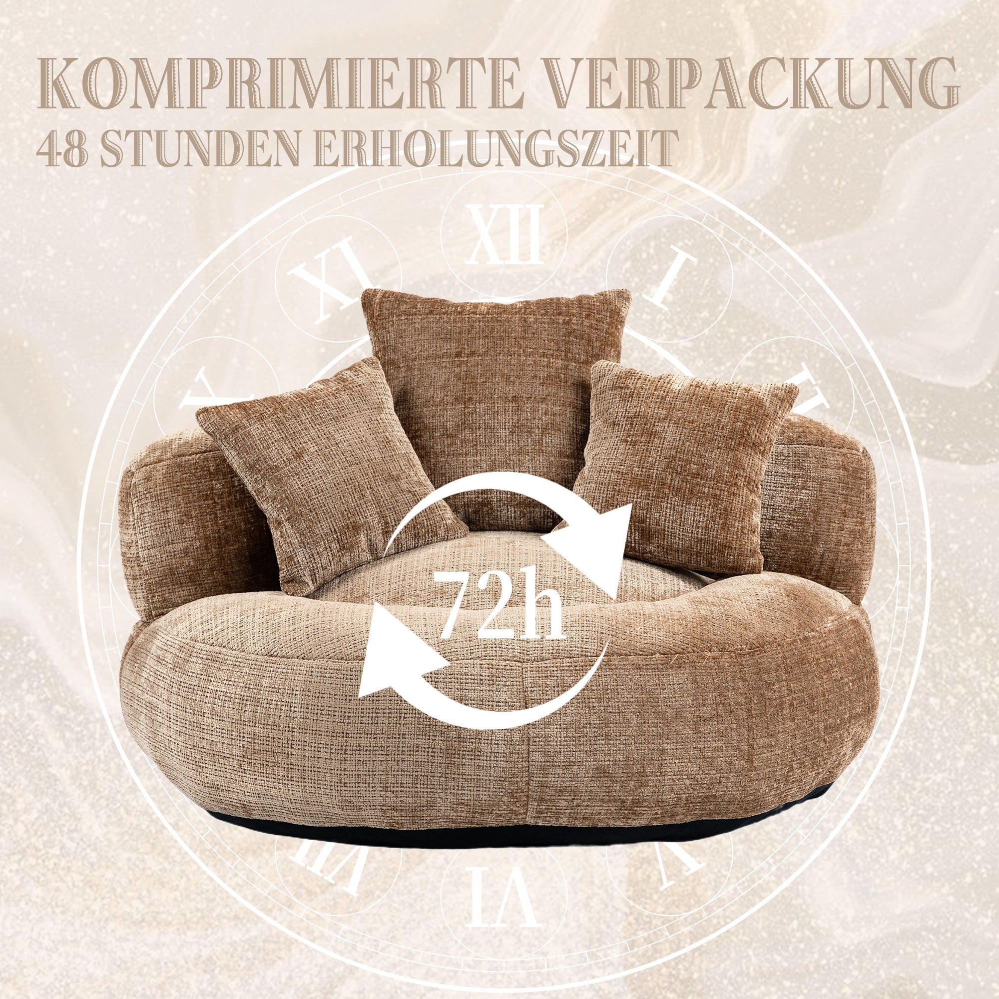 Lazy Sofa Durable High Back Bean Bag Chair Couch with Three Cushions, Coffee Chenille
