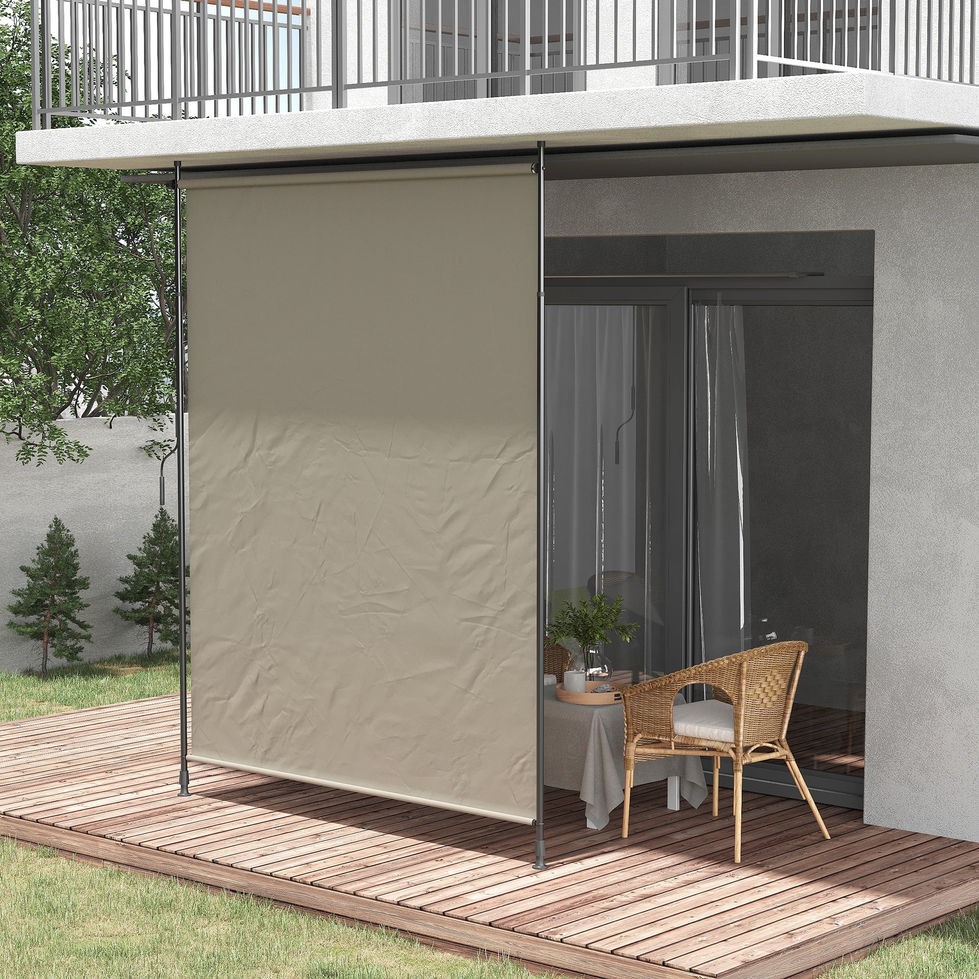 Vertical Awning 200 x 292 cm Retractable Sunshade Windbreak, Aluminum Sand