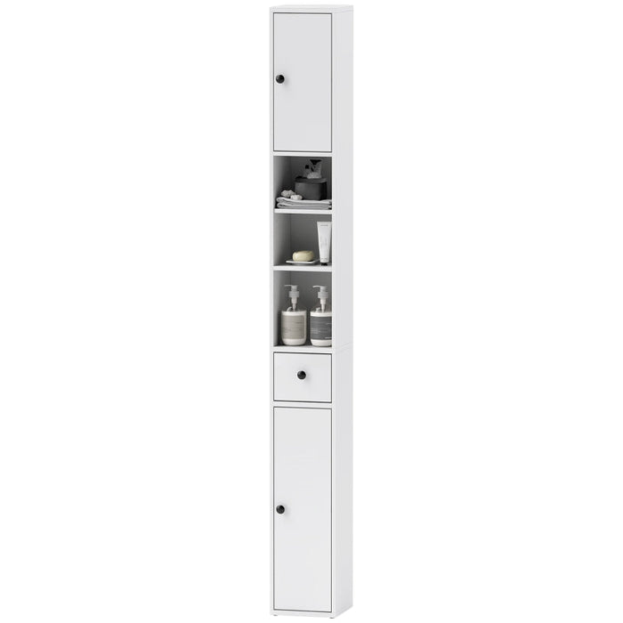 Slim Bathroom Cabinet, 3 Open Compartments, Adjustable Shelf, White