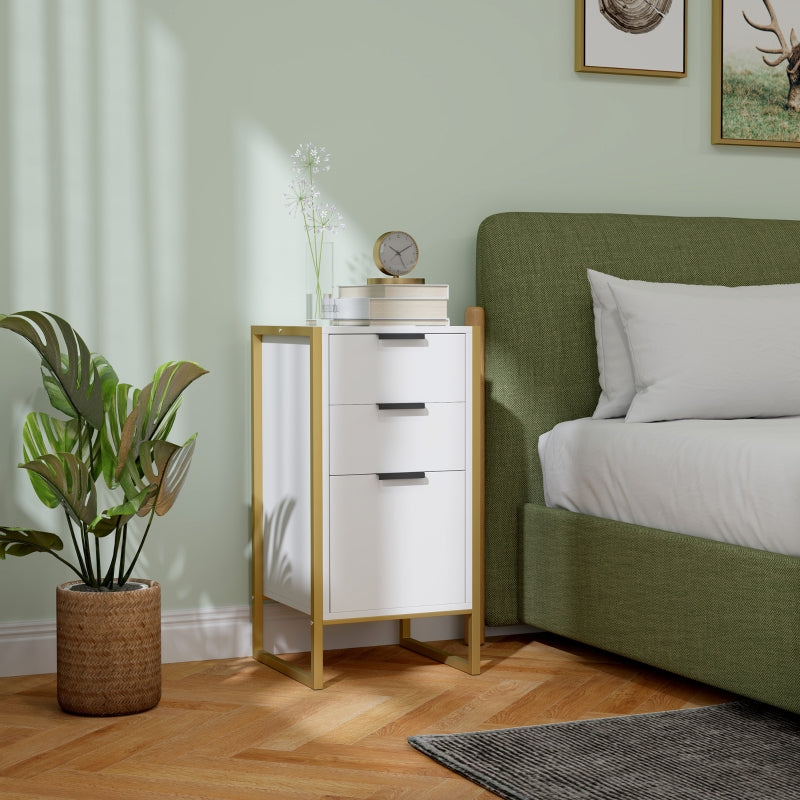 Bedroom Chest of Drawers, Industrial 3-Drawer Storage Unit with Metal Frame, White
