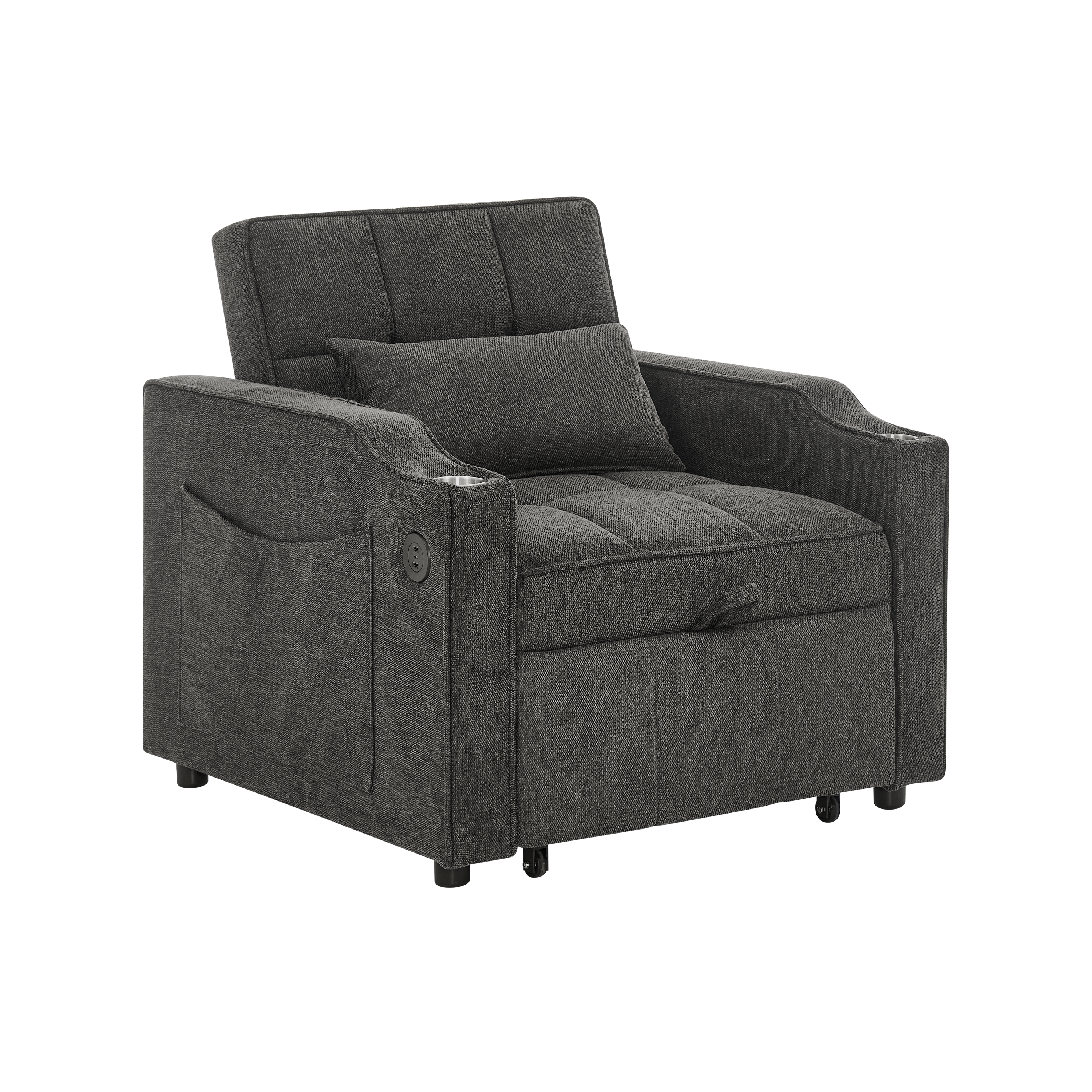 3-in-1 Sofa Bed Slide-to-Transform USB Charging - Gray