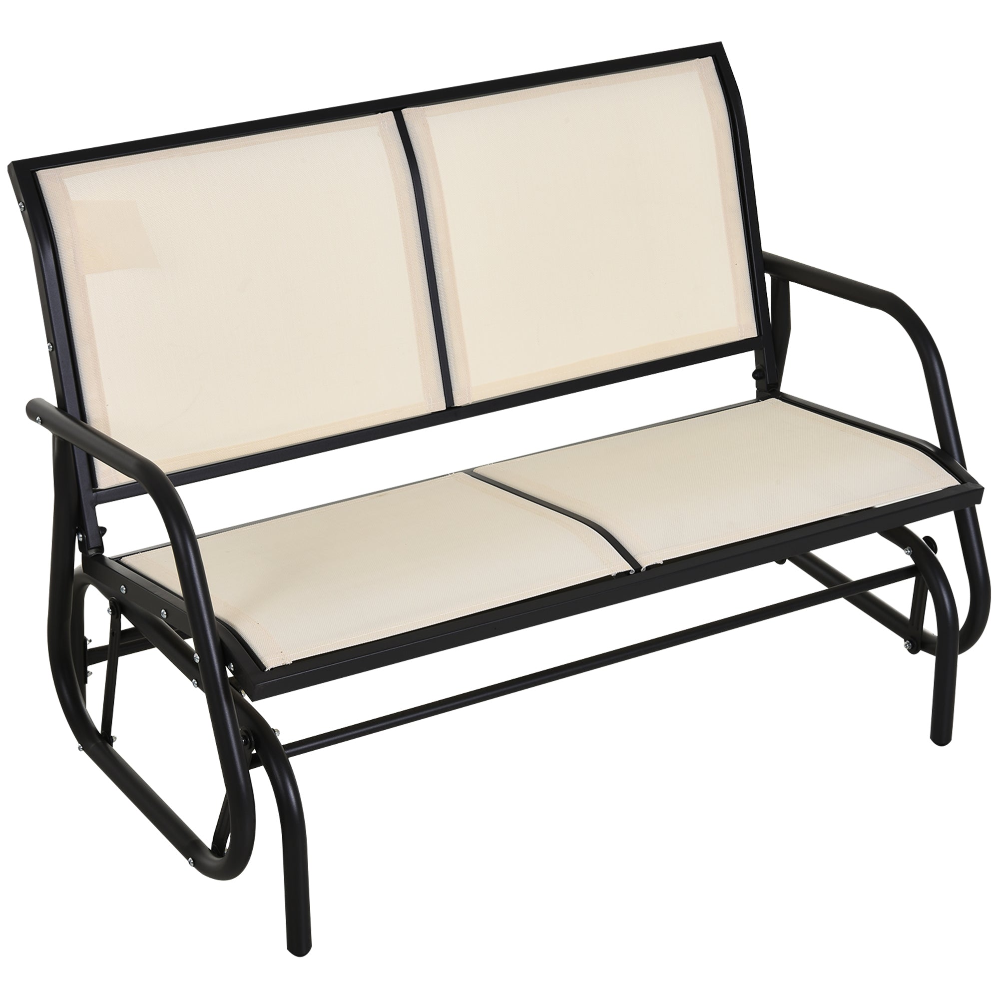 Rocking Chair 2-Seater Garden Swing Park Bench Metal, Black and Beige