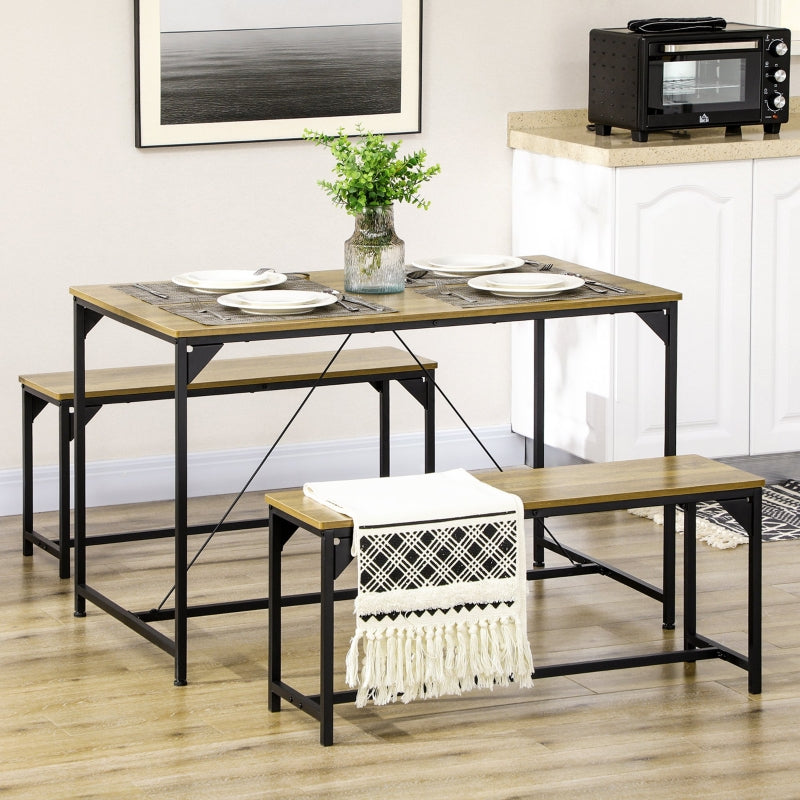 Dining Table and Bench Set, for 4 Space Saving, Natural