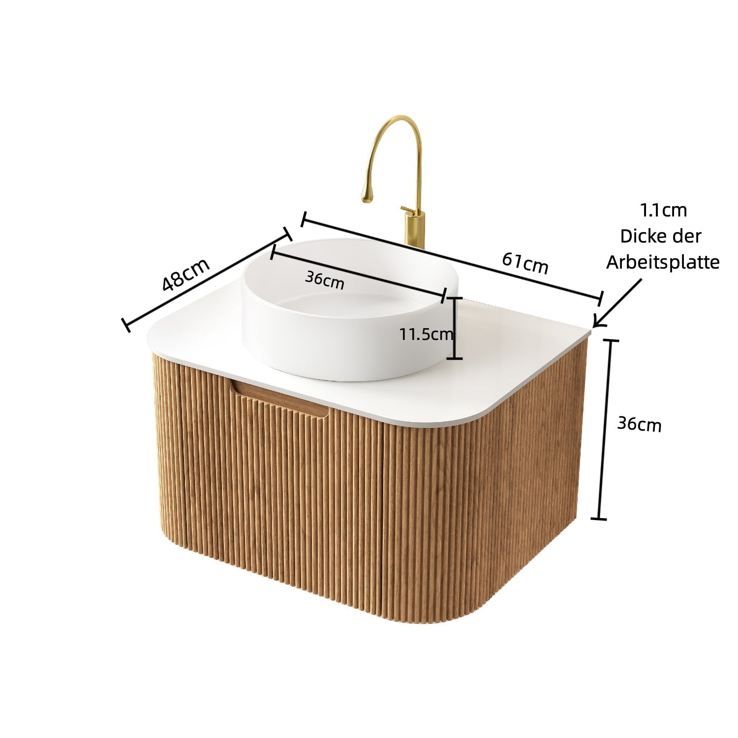 DINA 61cm Wall-Mounted Bathroom Vanity Unit with White Ceramic Basin, Plywood, Natural Wood Grain