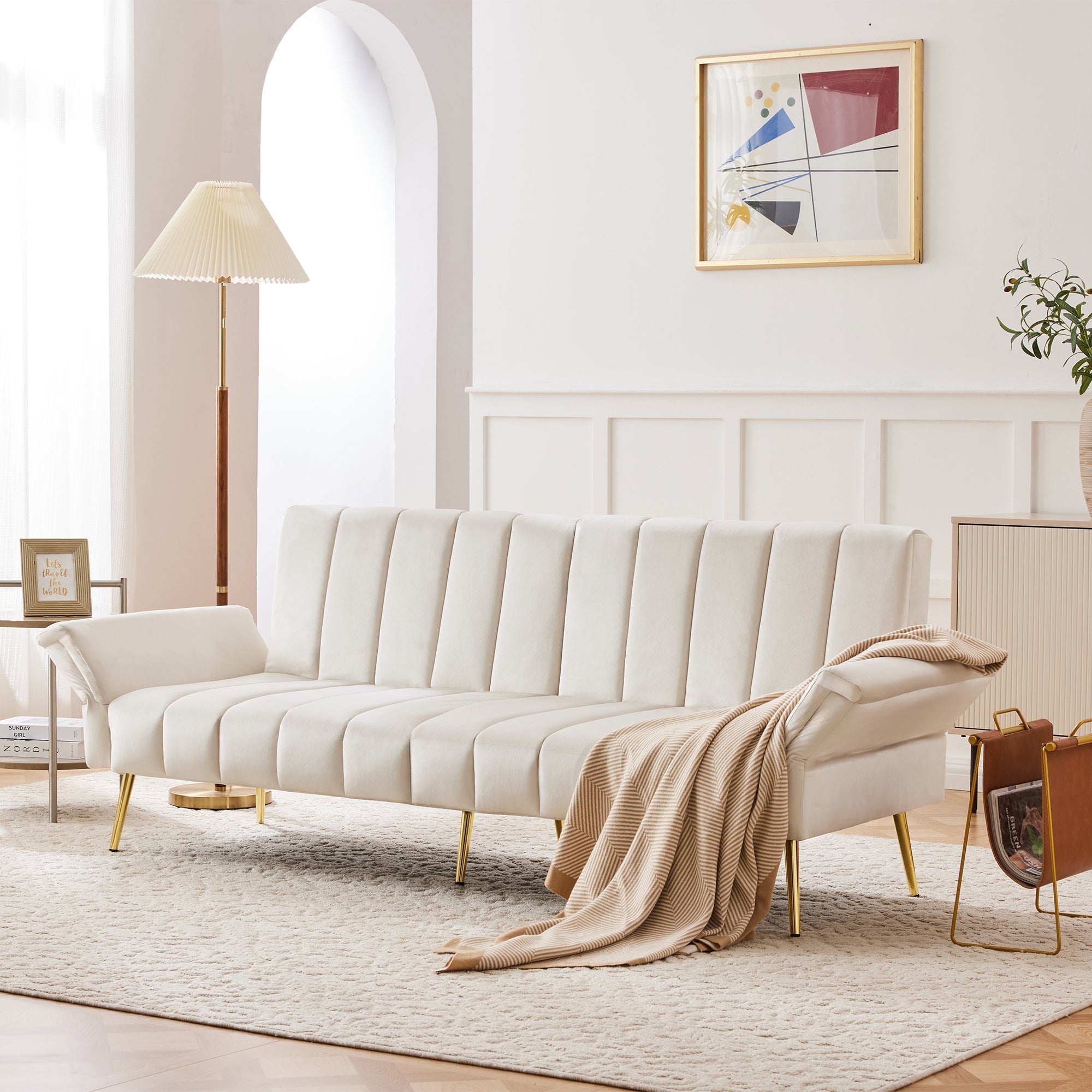 Sofa Bed, Modern Folding with Sleeping Function, Velvet Fabric