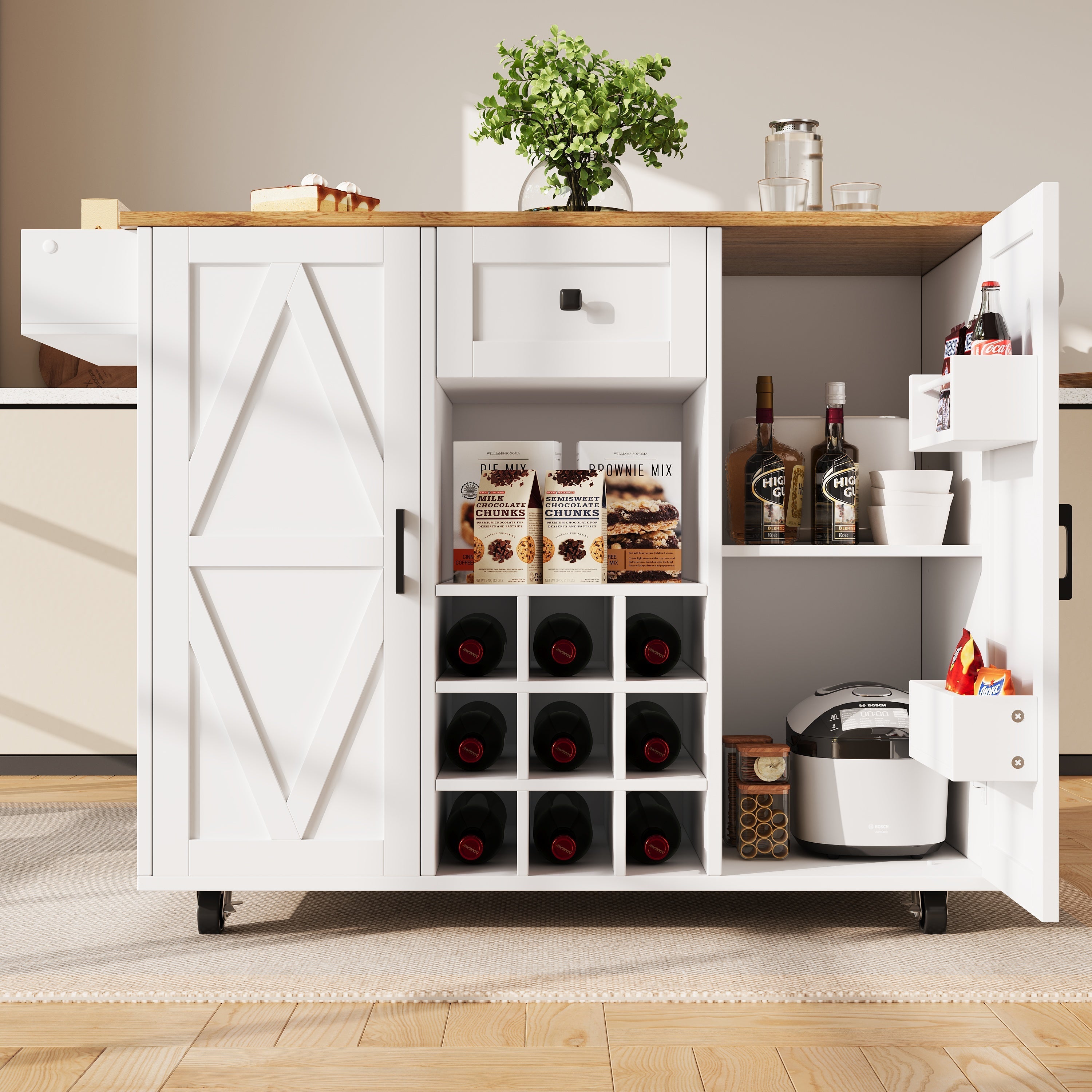 Kitchen Island Dining Cart Extendable Multifunctional Storage - Wood Grain
