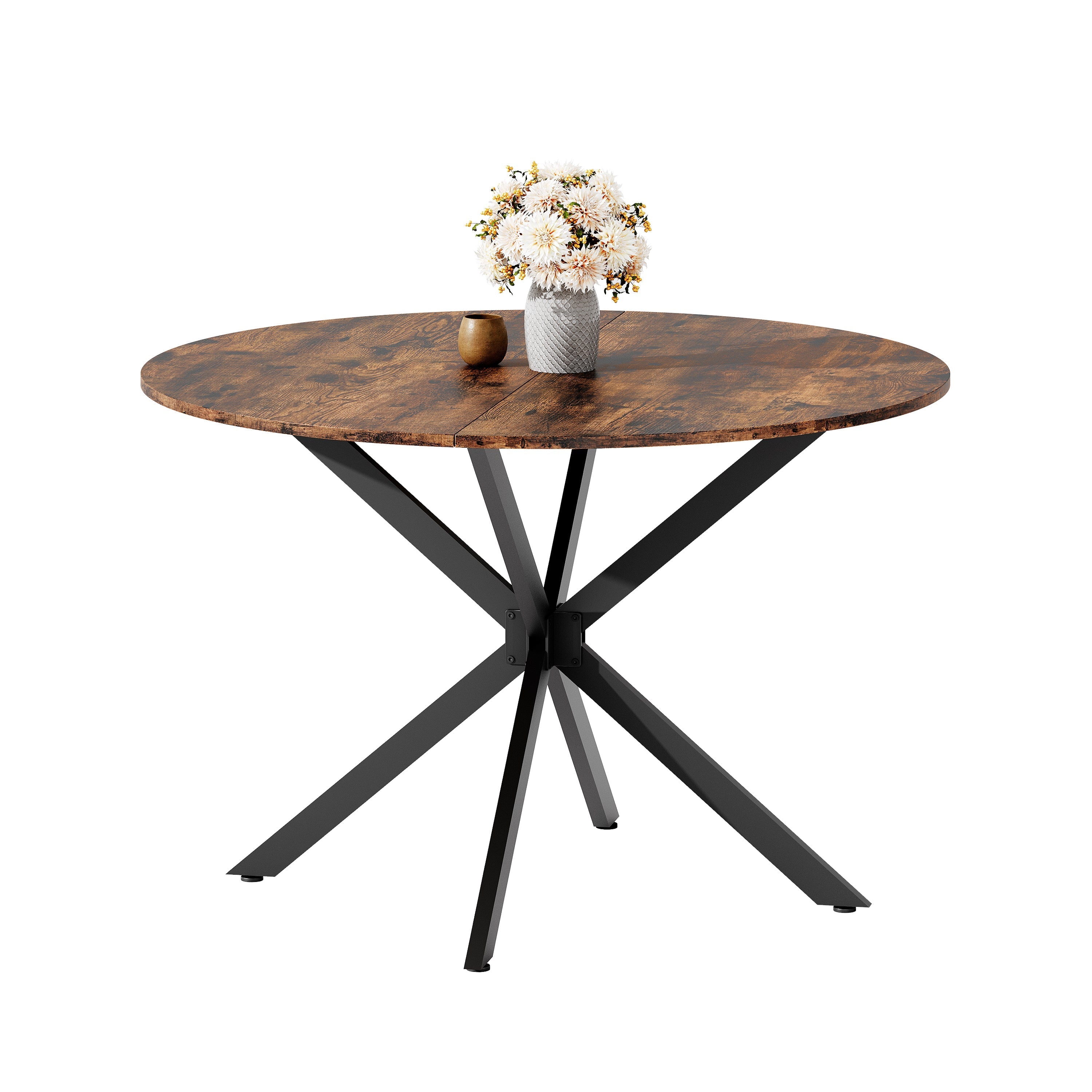 Round Dining Table 120cm Industrial X-Legs Vintage Brown-Black
