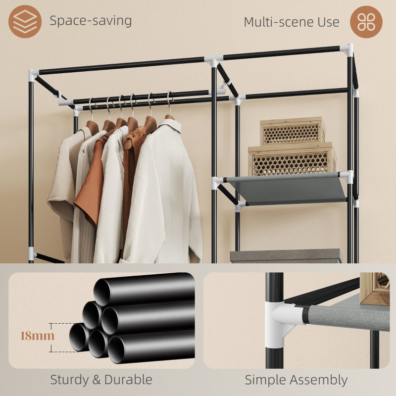 Fabric Wardrobe Portable, 6 Shelves 1 Hanging Rail Foldable Closet, Light Grey