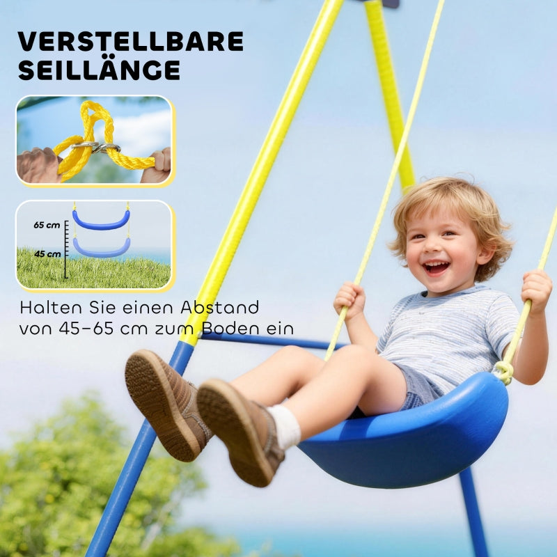 4-in-1 Swing Set with Nest Swing, Basketball Hoop and Football Goal, Metal