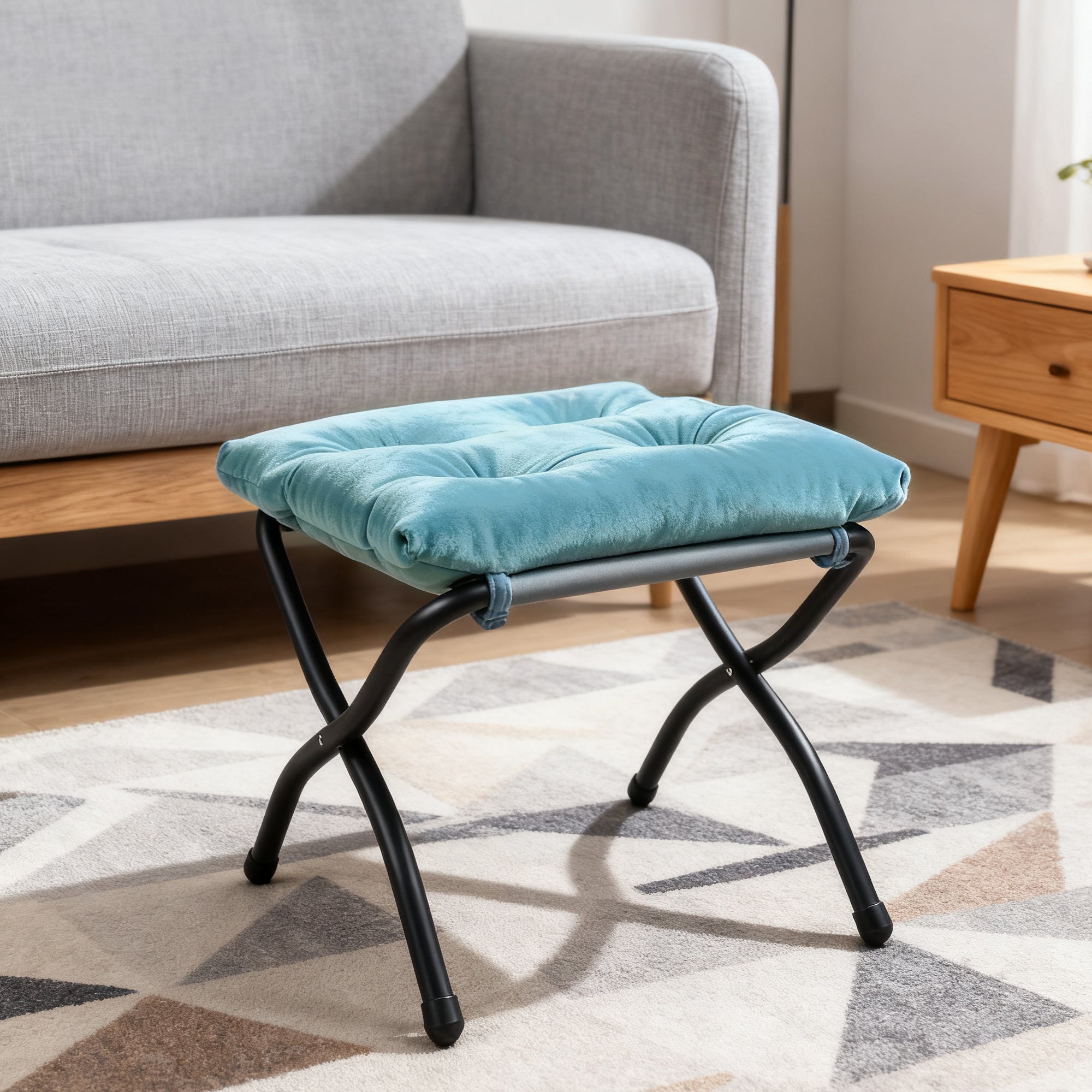 Armchair Recliner with Footstool, Armrests, Side Pocket - Blue