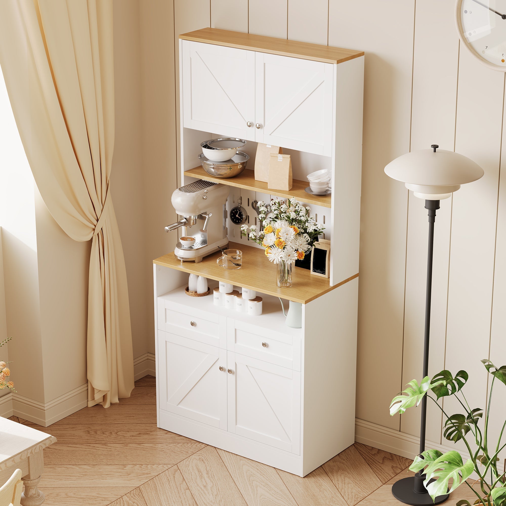 Dining Room Sideboard Buffet with 2 Drawers 4 Doors - White