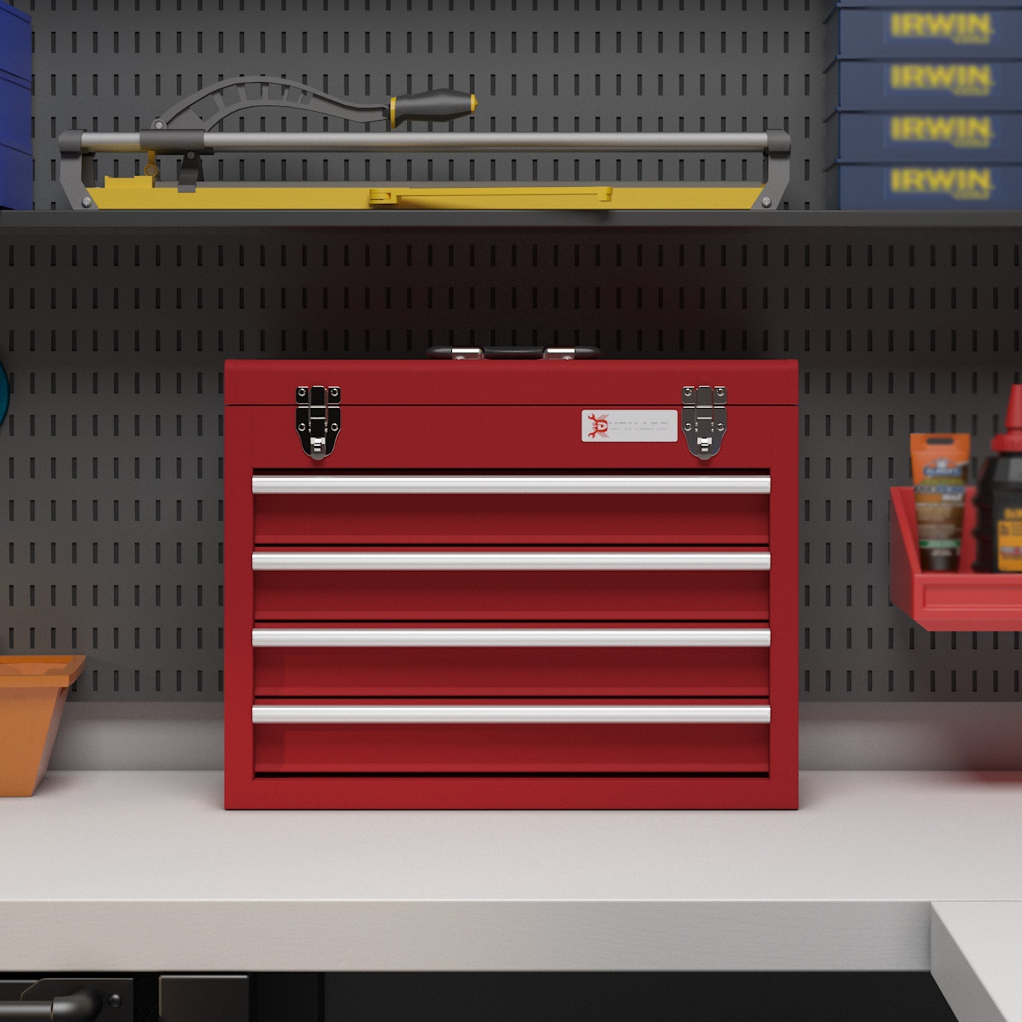 DURHAND Empty Tool Case, 4 Drawers, Top Storage, Lockable, Steel