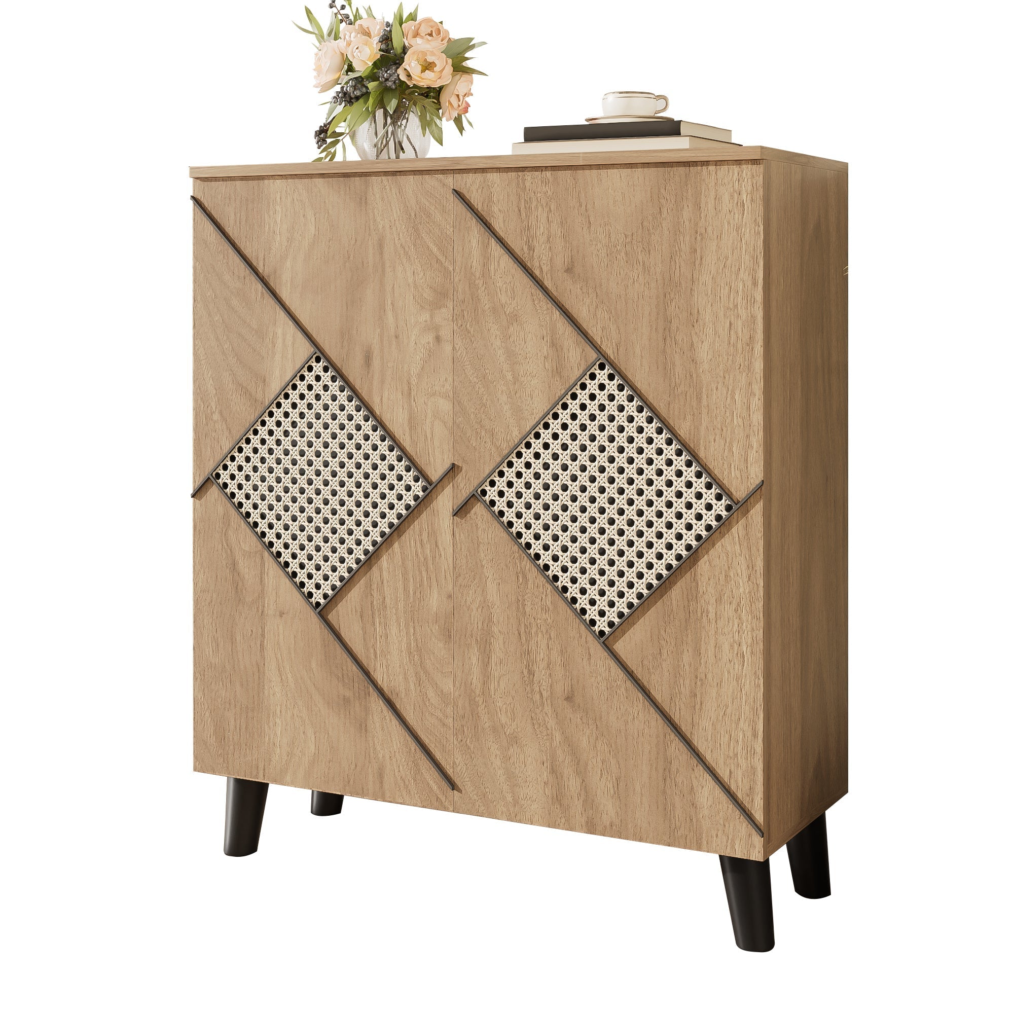 Shoe Cabinet Modern Rattan Pattern Storage 80x32x91cm