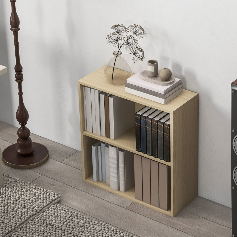 2 Tier Bookshelf Low Bookcase Adjustable Shelf Engineered Wood Natural
