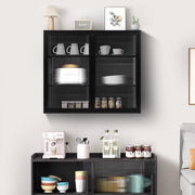 Wall Cabinet 70cm Glass Door Two-Door Three-Tier Storage, Black