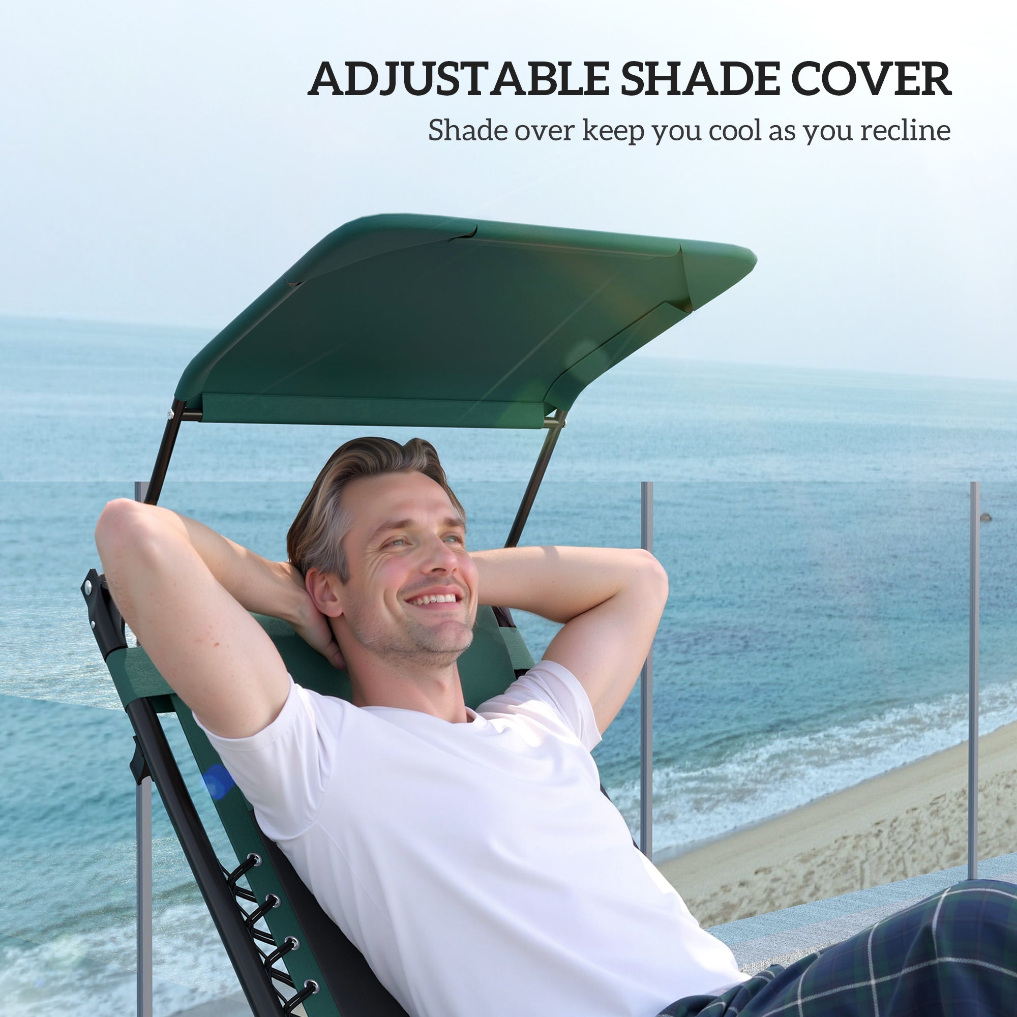 Zero Gravity Lounger Chair Set of 2, Folding Recliner with Shade Cover & Cup Holder, Green