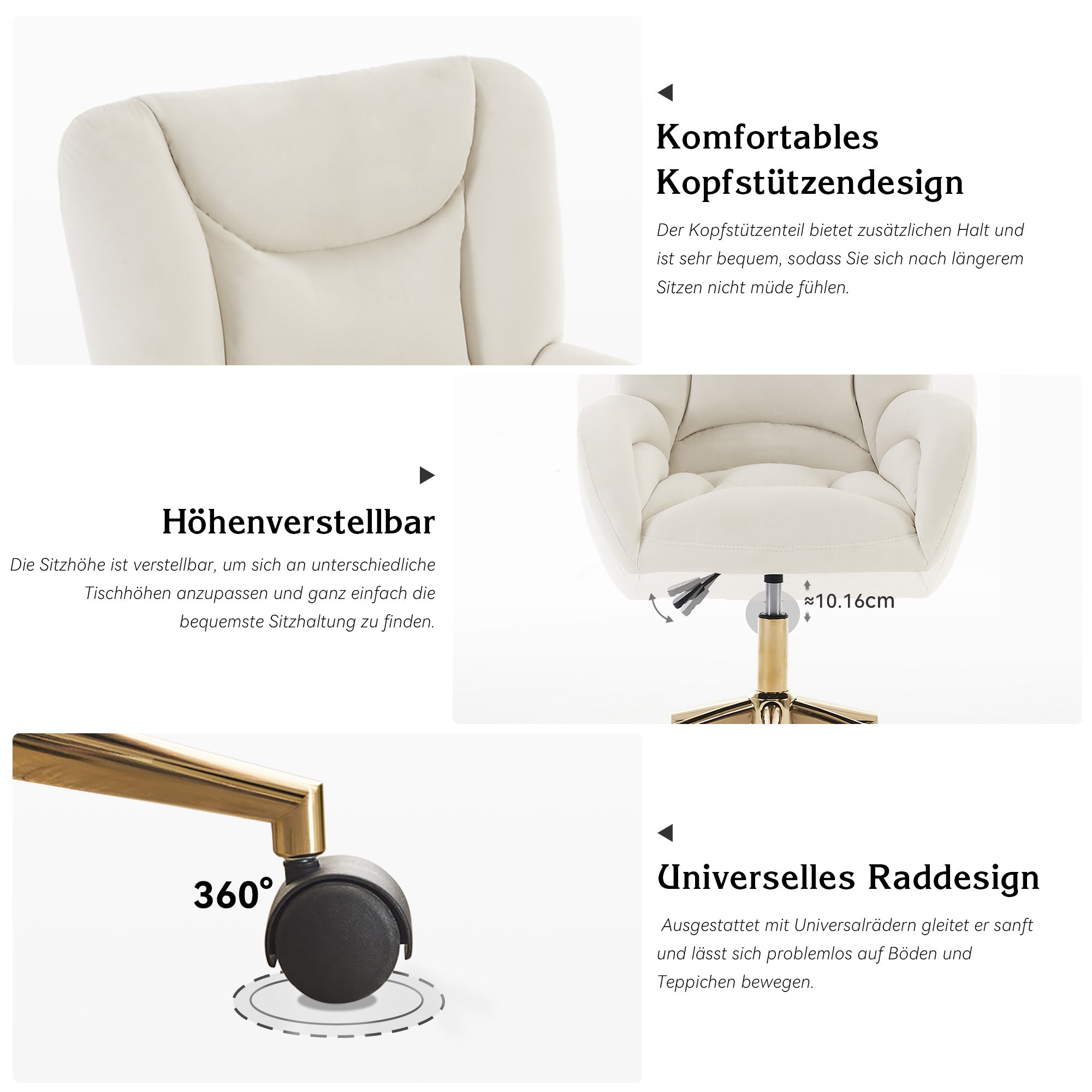 005 Swivel Chair, Full KD, Height Adjustable, Home Office, Velvet Fabric, Ivory