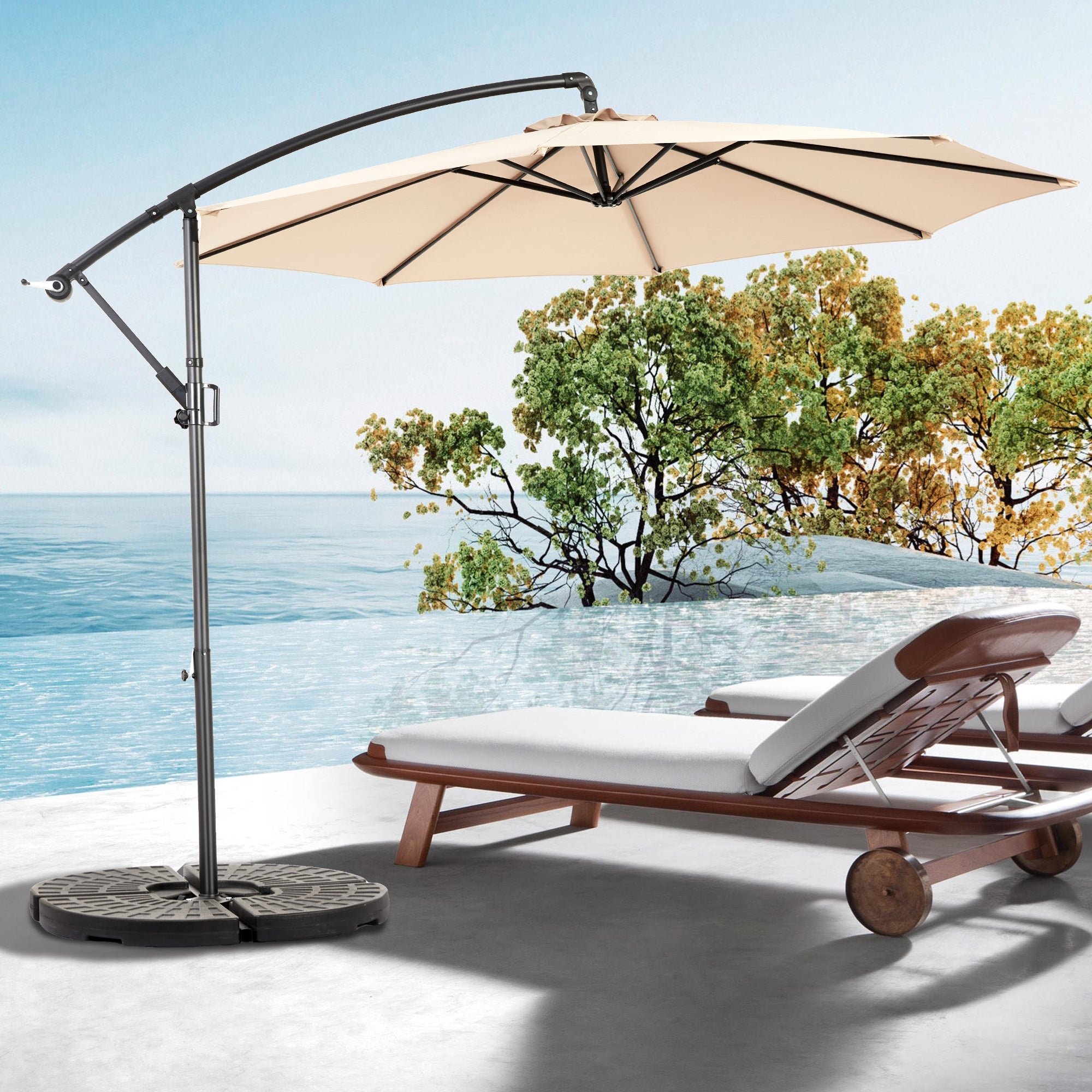 Outdoor Umbrella, 14.8 Ft Rectangular Double Sided Large with Crank, Khaki