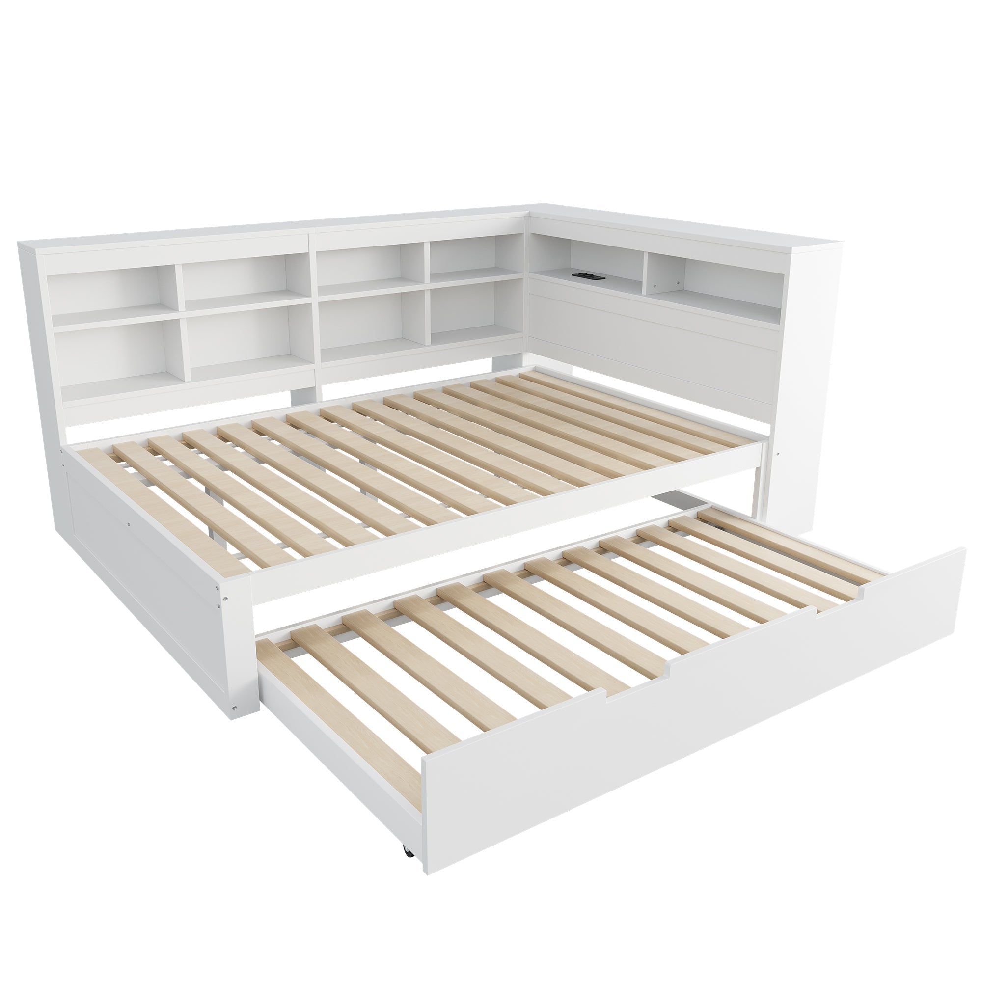Sofa Bed with USB & Storage, Solid Wood, White