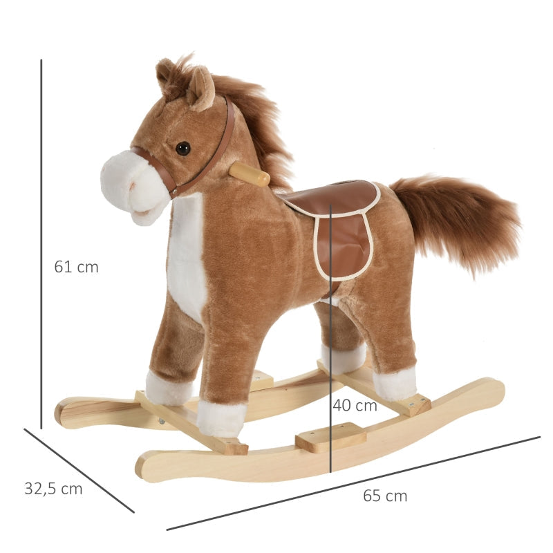 Children's Rocking Horse with Animal Sounds and Handles for 36-72 Months, Brown Plush