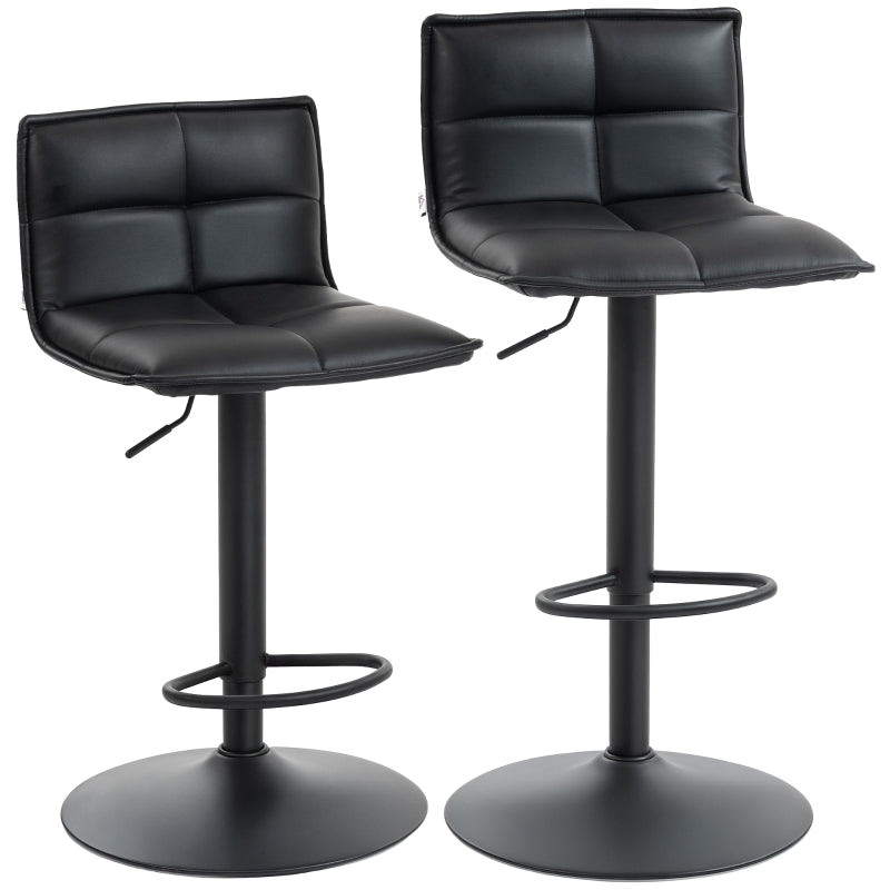 Set of Two Modern Bar Stools Adjustable Swivel Black Faux Leather