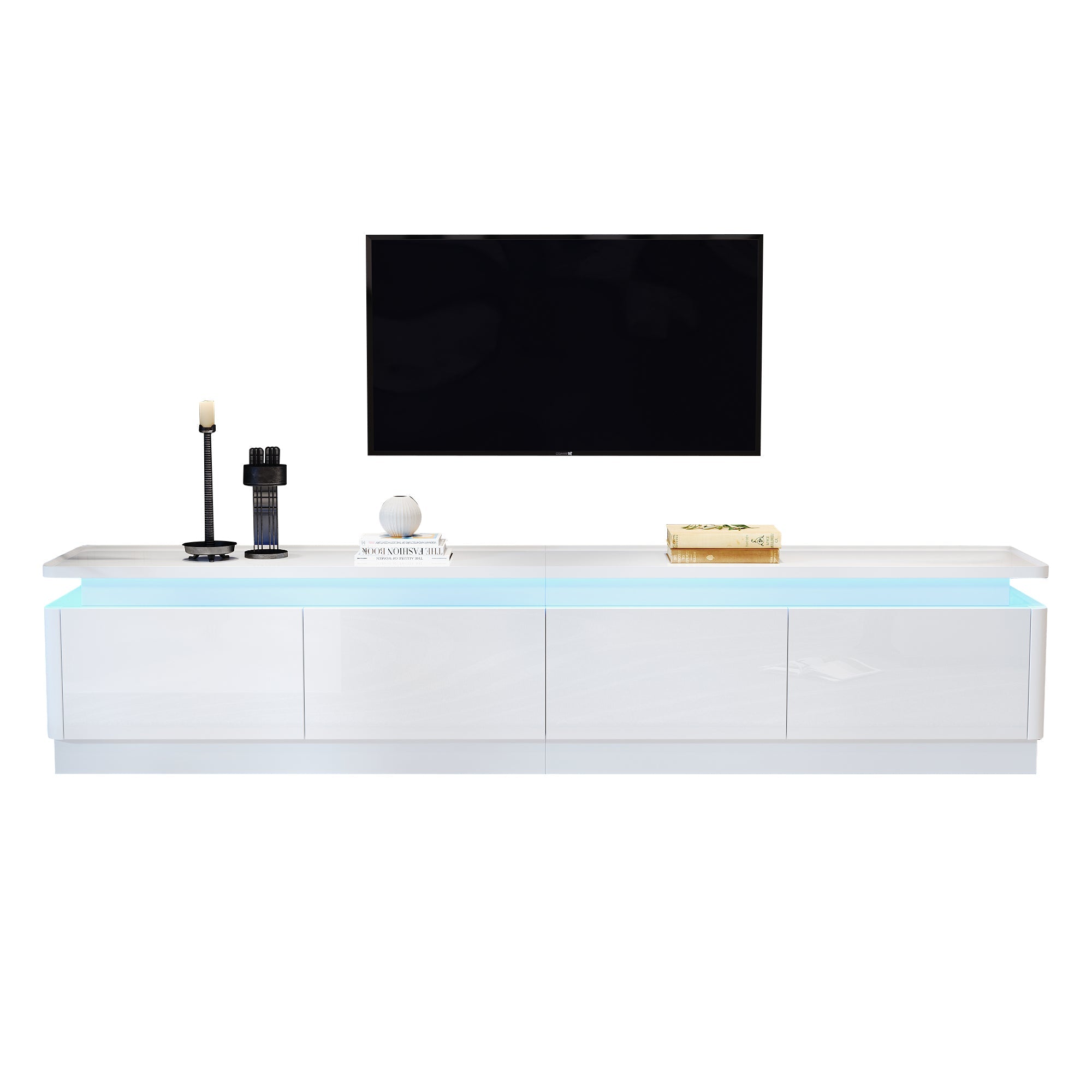 TV Cabinet, 180x34x40cm, 4 Drawers, LED, High-Gloss, for 80-inch TVs, White