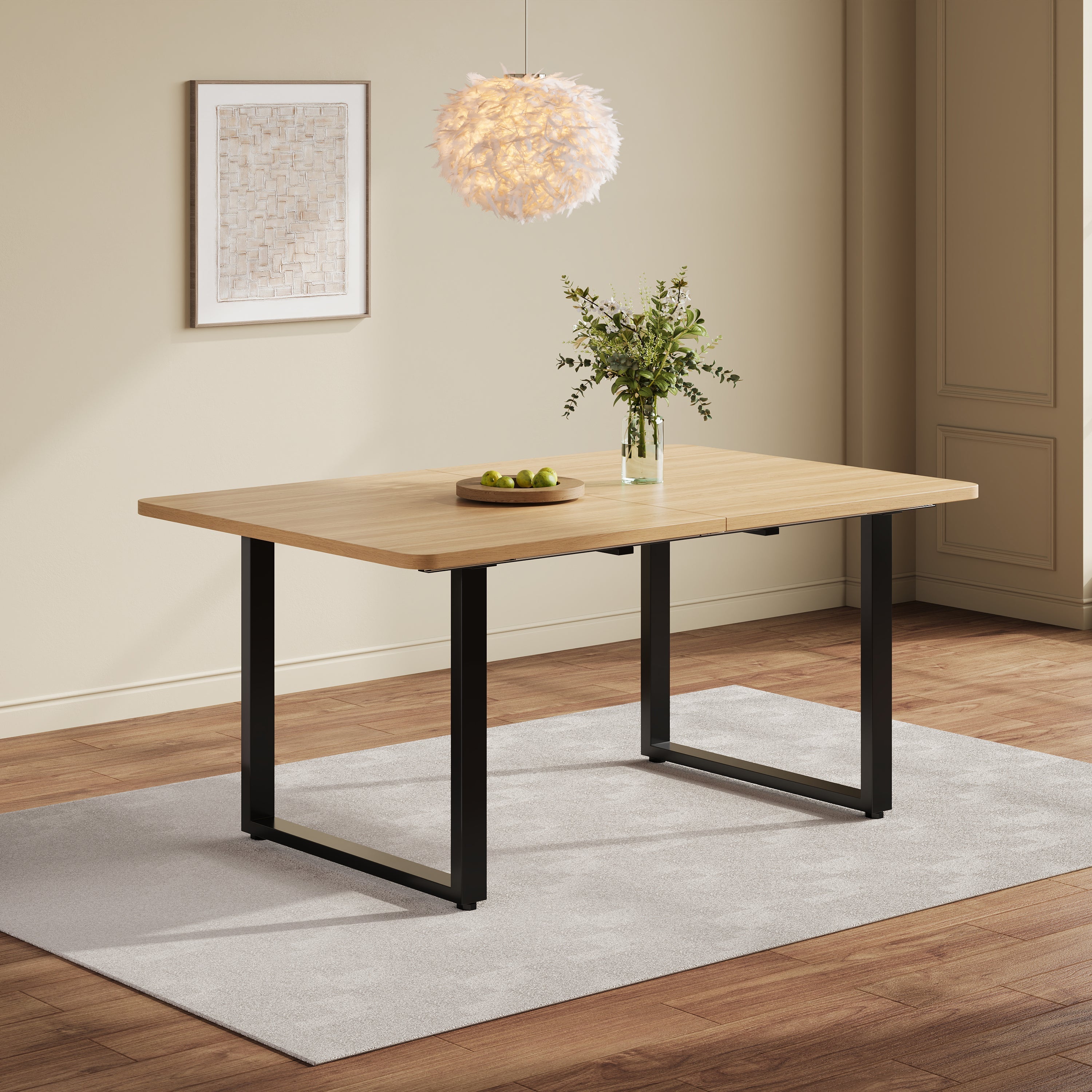Extendable Dining Table 3 Lengths 140/180/220x80cm for 6-10 People Metal Legs Oak