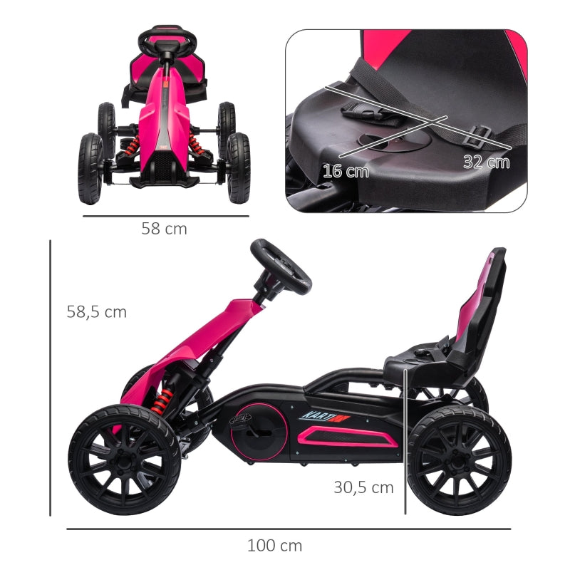 Go-Kart Children's Pedal Car with Adjustable Seat and Handbrake, Pink