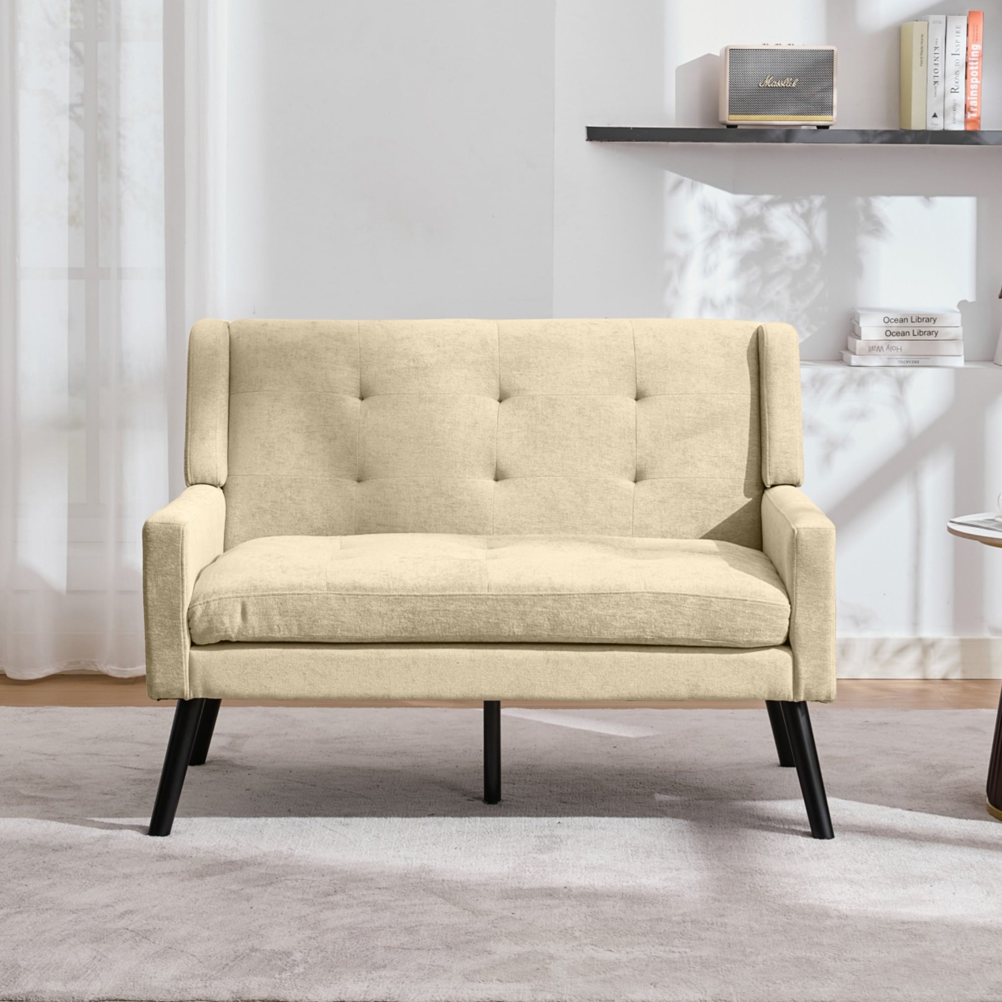 Premium 2-Seater Bench Button-Upholstered Accent Chair Solid Wood Linen