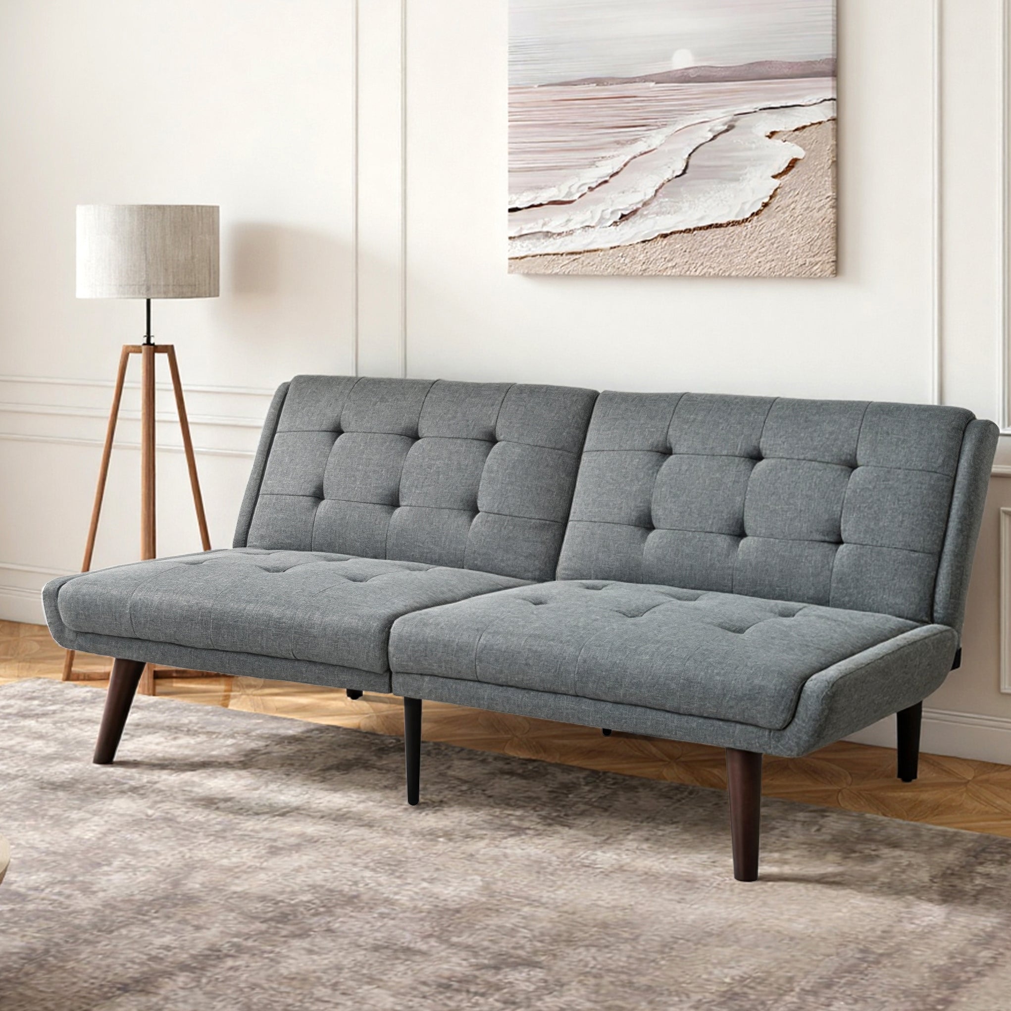 Foldable Futon Sofa Bed 146cm 5-Position Adjustable Backrest - Grey