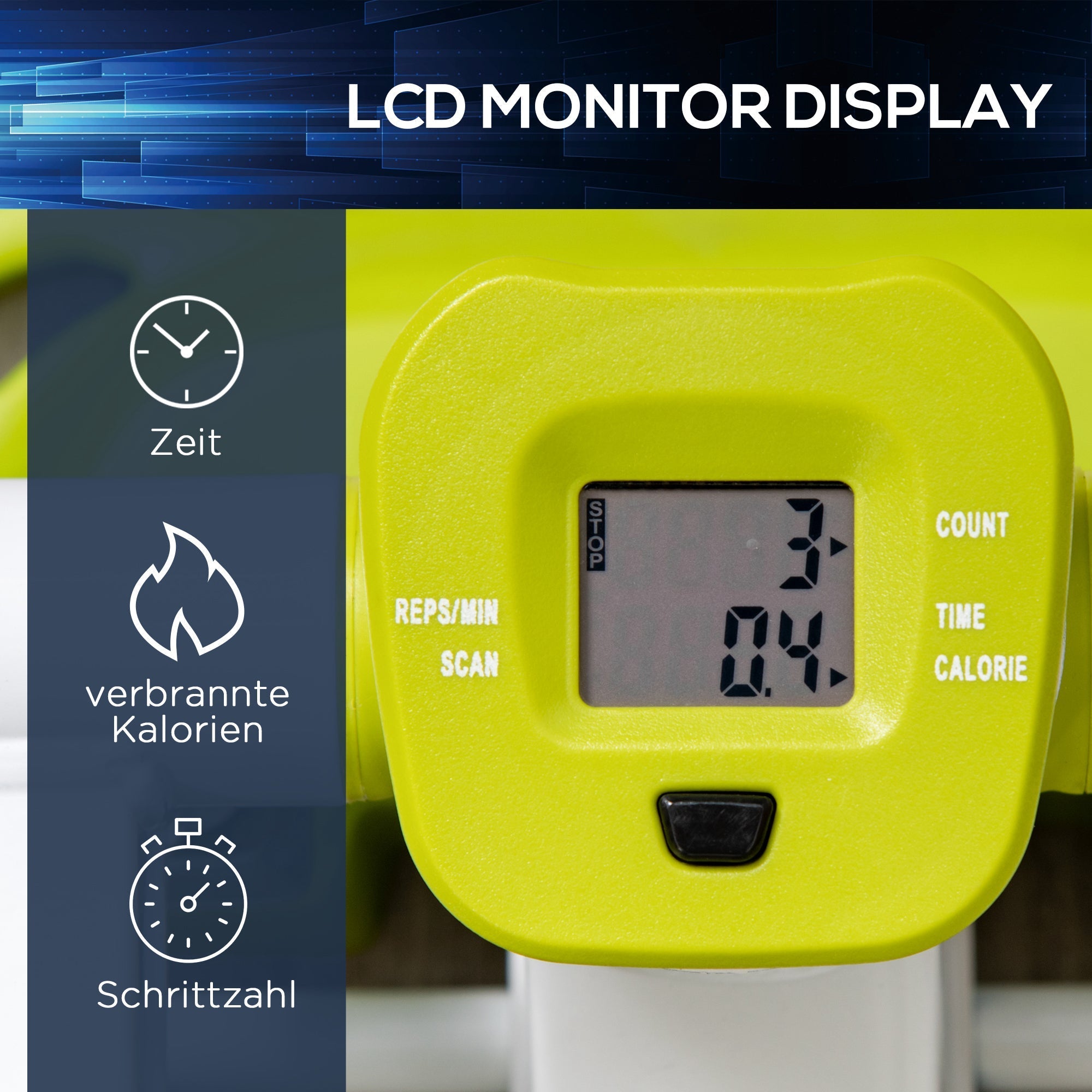 Mini-Stepper, rutschfester Auf- und Ab-Stepper mit LCD-Display, Stahl, Gelb