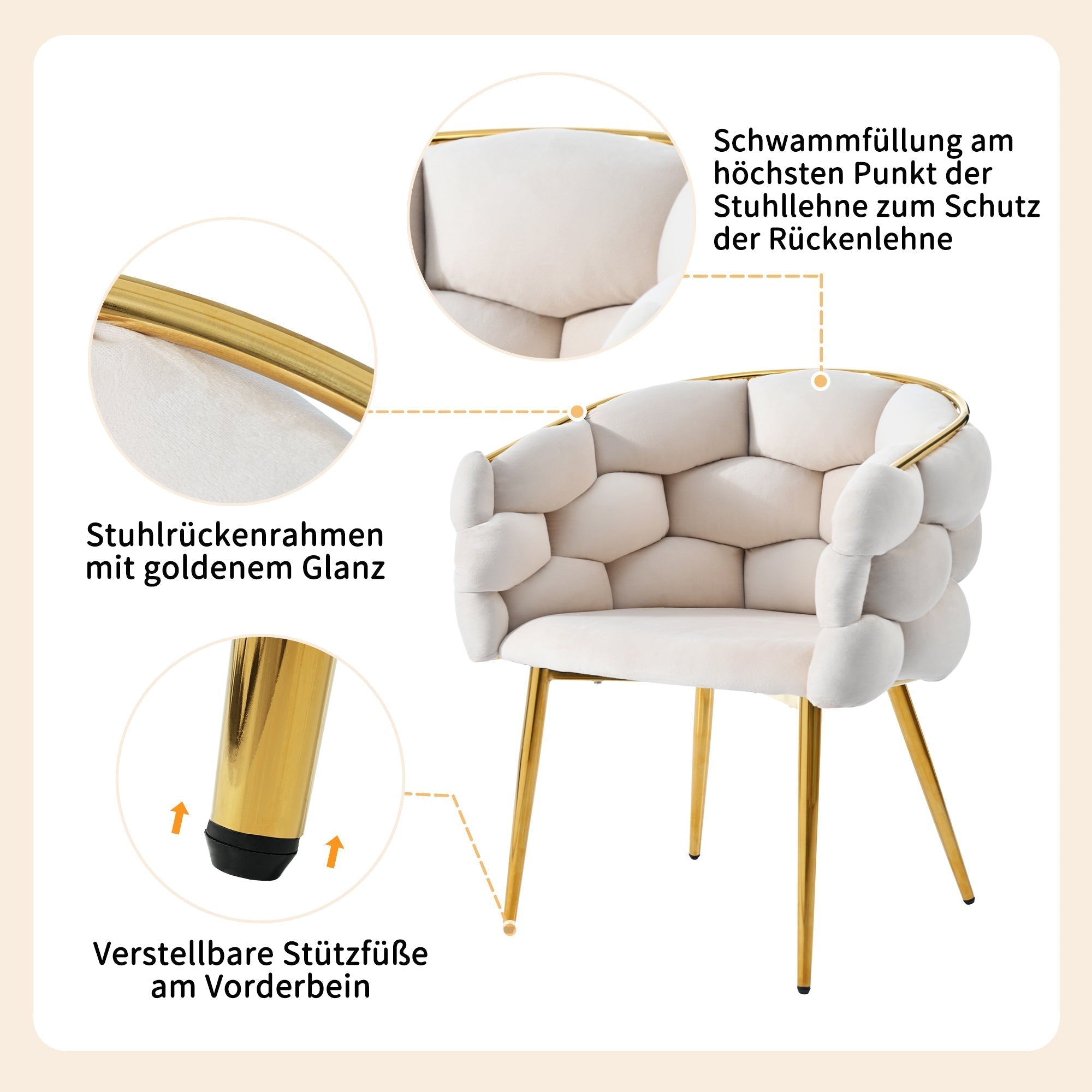 Dining Table Set 5-Piece 140x80cm - Marble Pattern Gold Legs