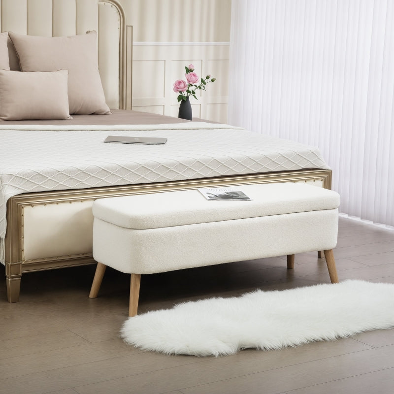 Storage Ottoman 65L Storage 120x42x45cm - Fleece Cream White