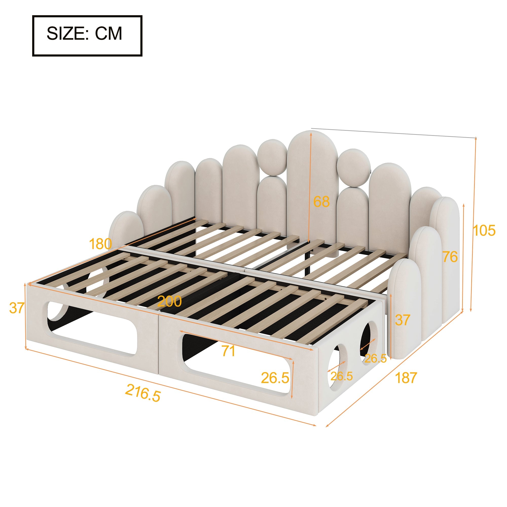 Upholstered Sofa Bed with Pet Bed, 2-in-1 Multifunctional, 180x200cm, Beige Velvet