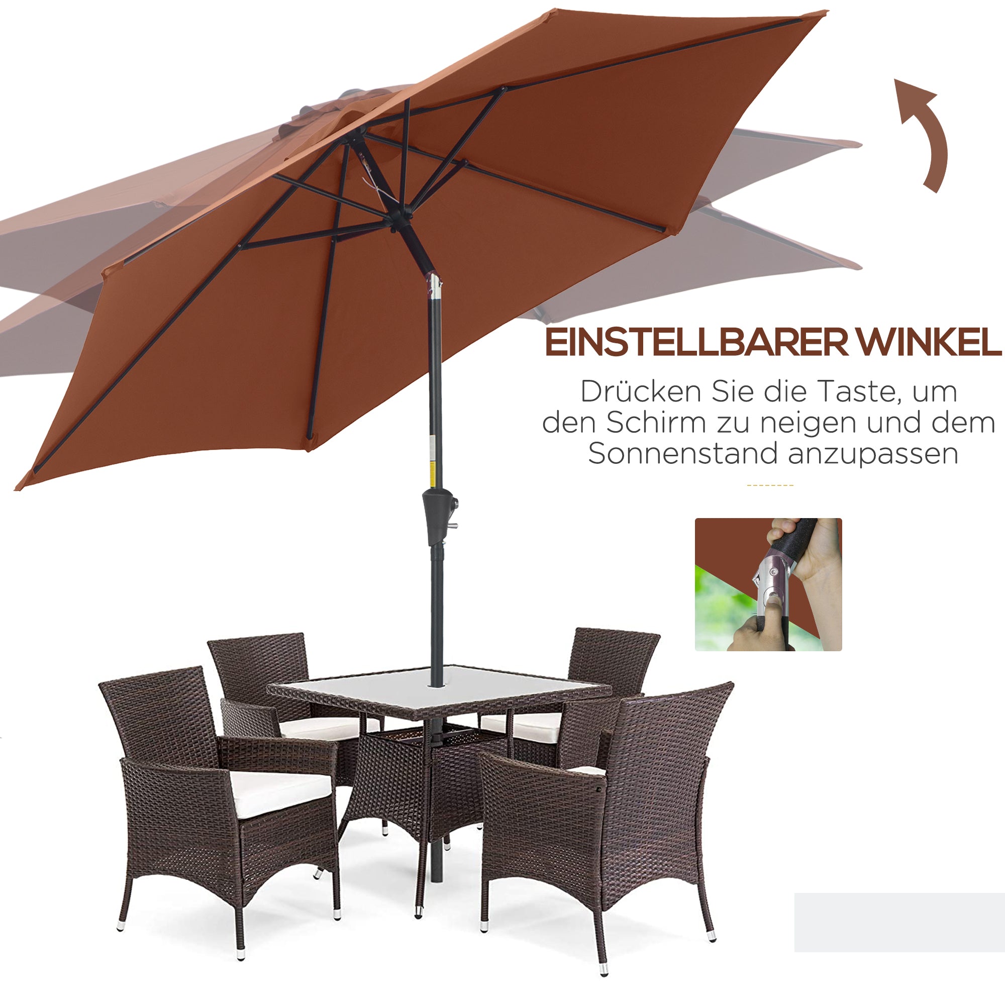 Tilting Parasol Hand Crank 2.7m Aluminum 180g/m² Polyester, Brown
