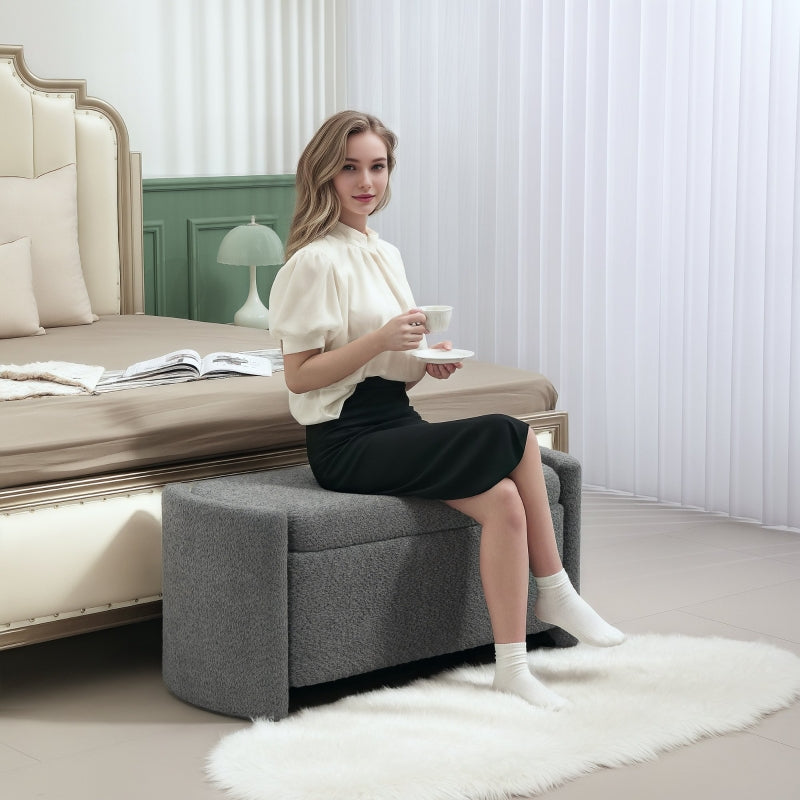 Bench, Upholstered with Storage, Velvet Look, Grey