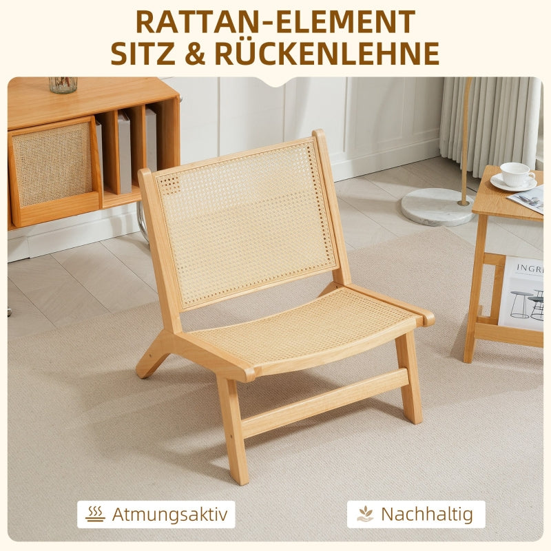 Armchair Rattan Back Recliner Reading Chair, Natural Wood
