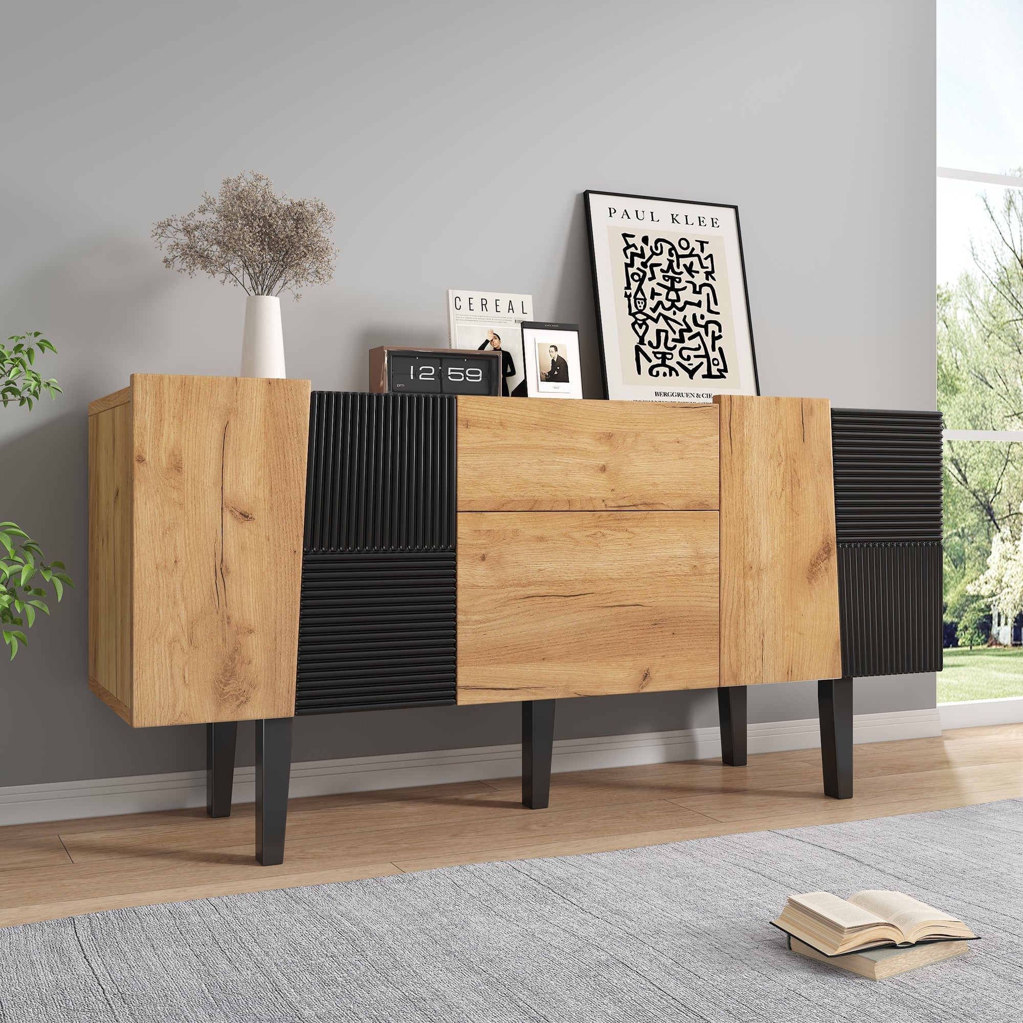 Contemporary TV Cabinet with Storage for 60" Televisions, Wooden Entertainment Center