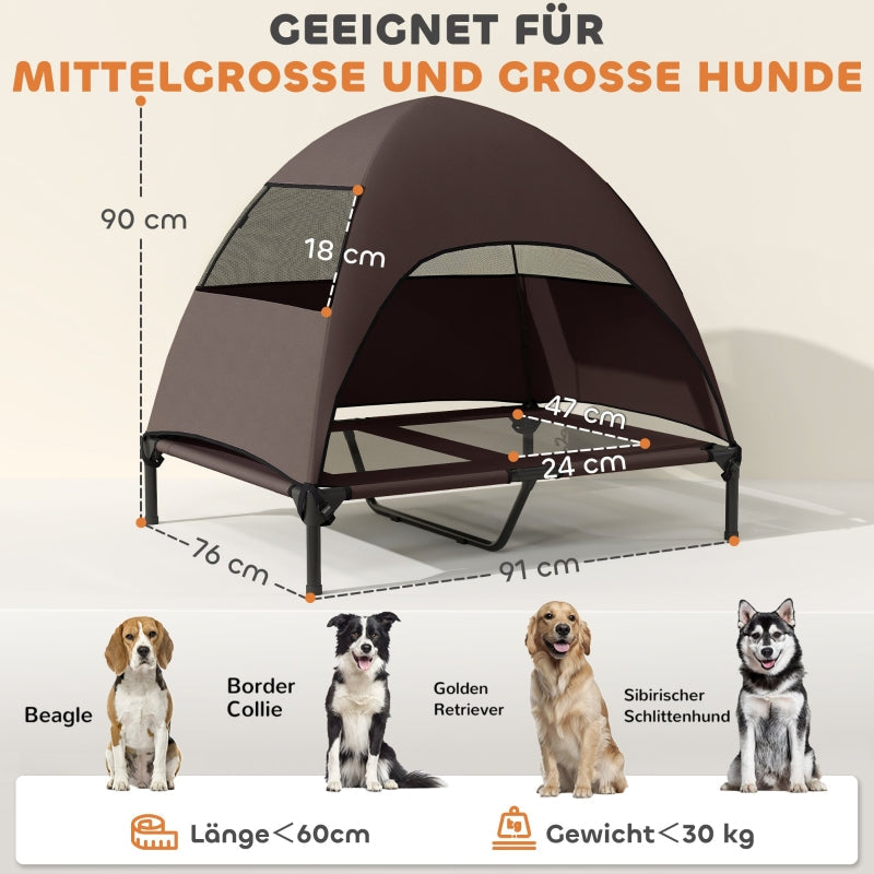 Hundebett für draußen, erhöhtes Dach für große Hunde, Kaffee
