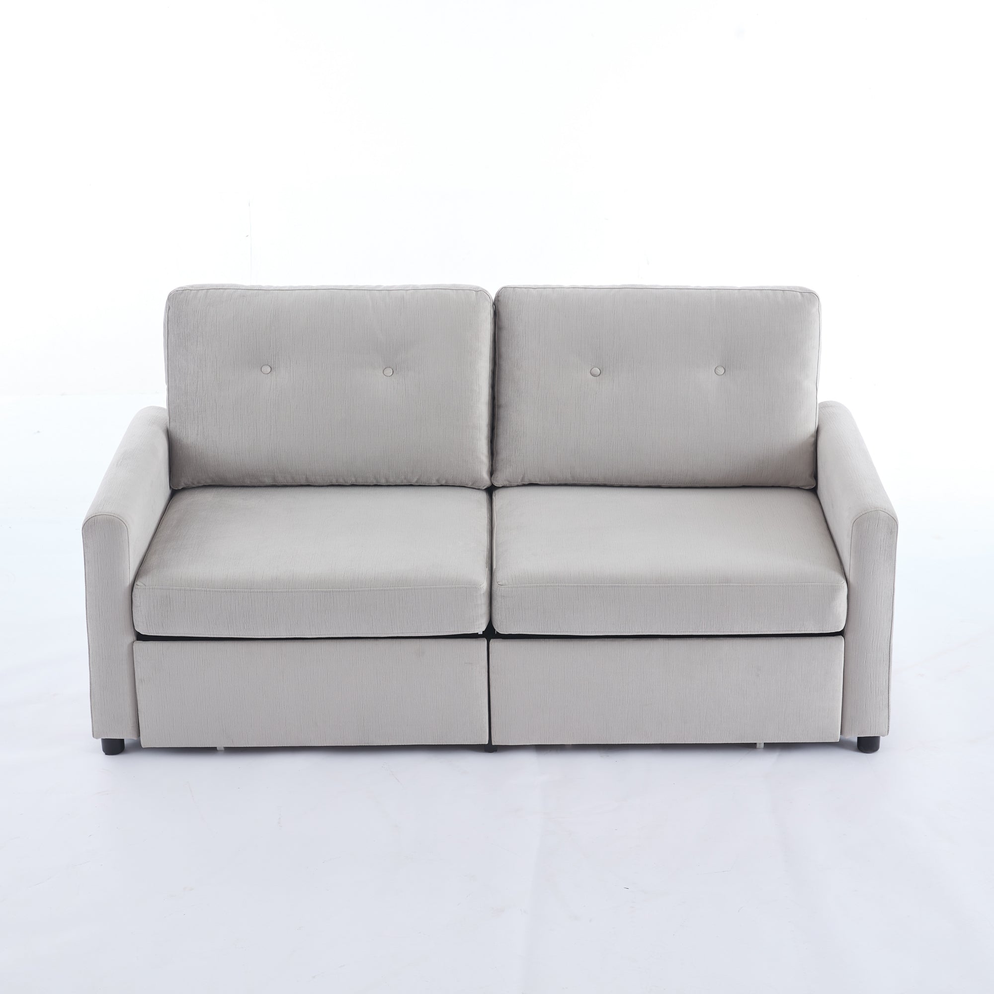 Modern Compact 2-Seater Sofa with Drawer Storage Durable Light Grey Fabric