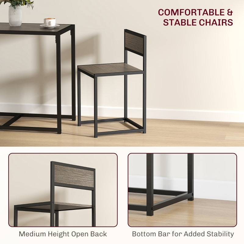 Dining Table and Chairs Set, Rectangular Space Saving Table and 2 Chairs, Steel Frame, Grey