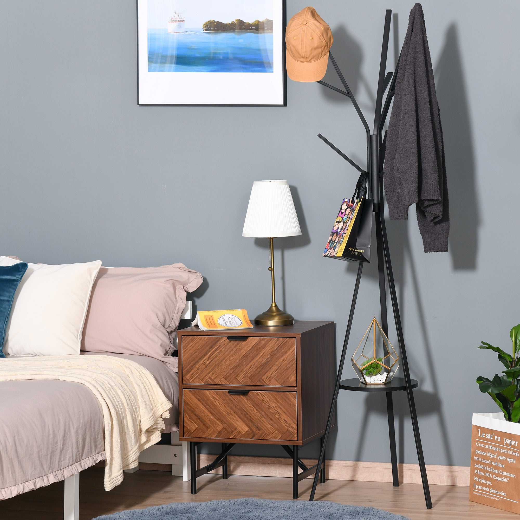 Coat rack standing, 180 cm, black metal